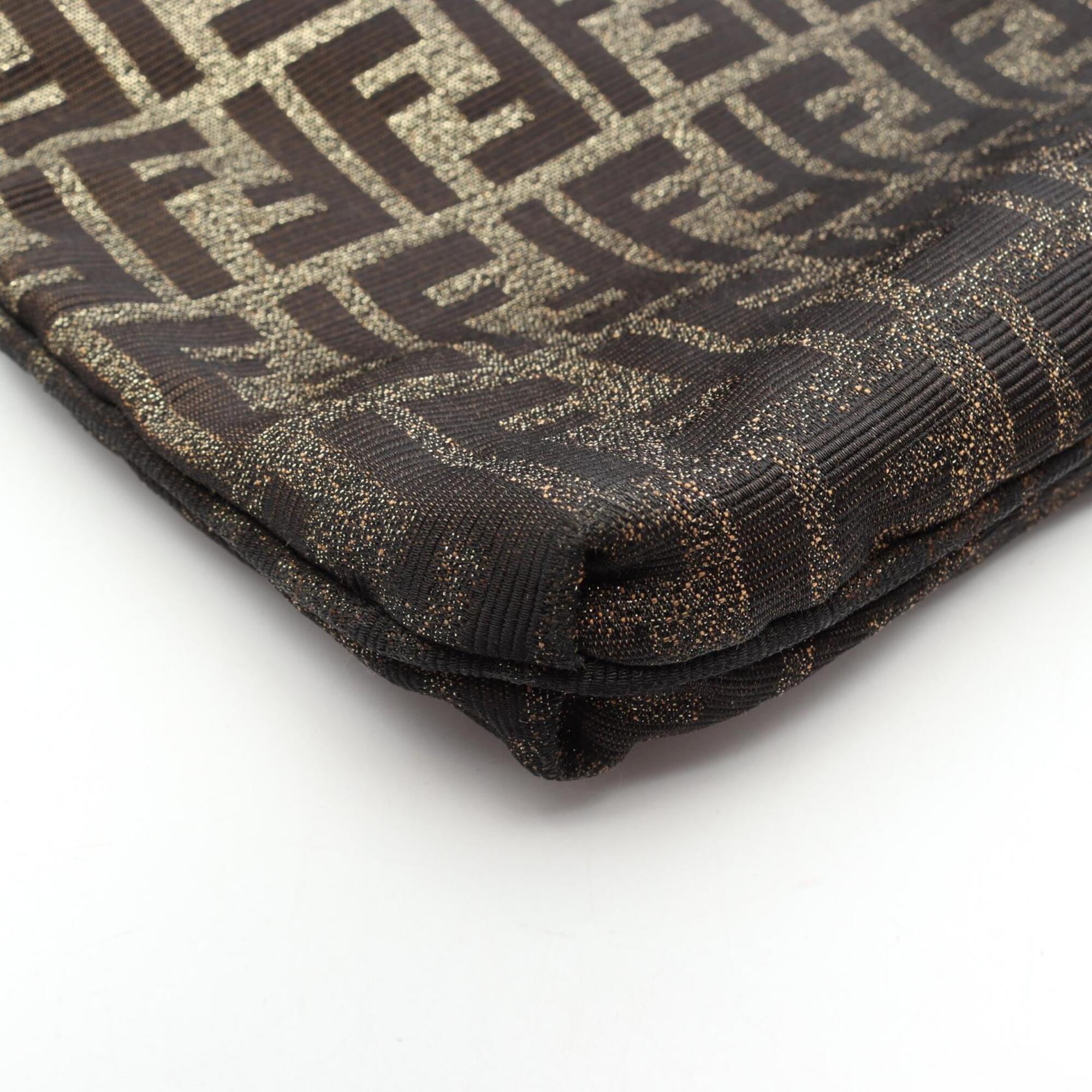 Fendi Brown Khaki Leather Nylon Canvas Handbag Shoulder Bag (Pre-Owned)