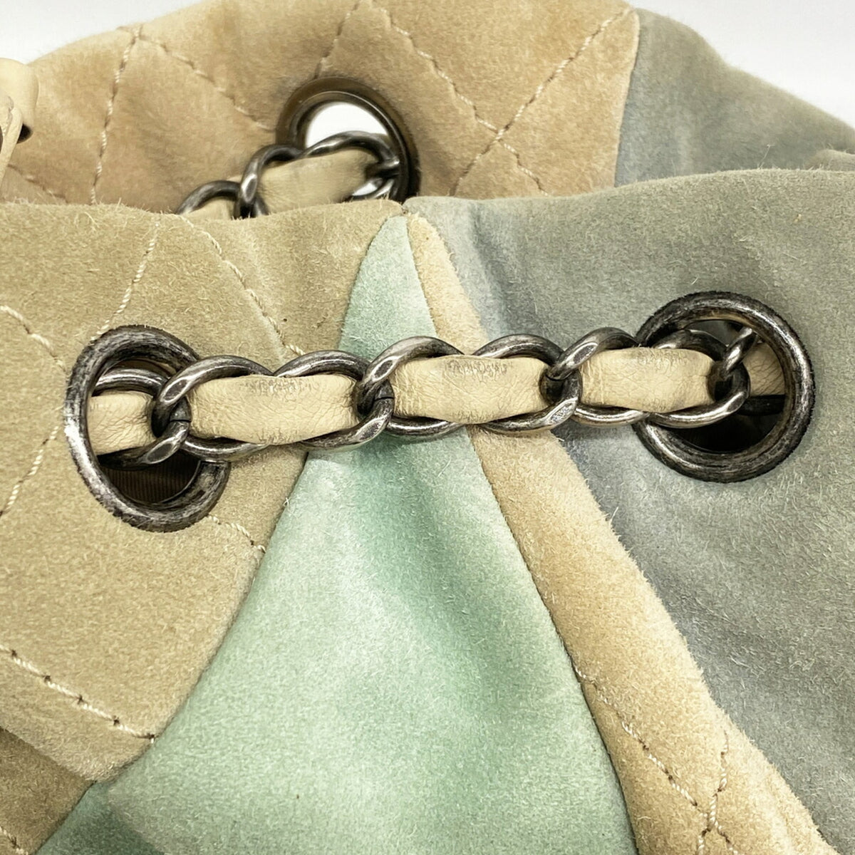 Chanel Beige Blue Green Suede Shoulder Bag (Pre-Owned)