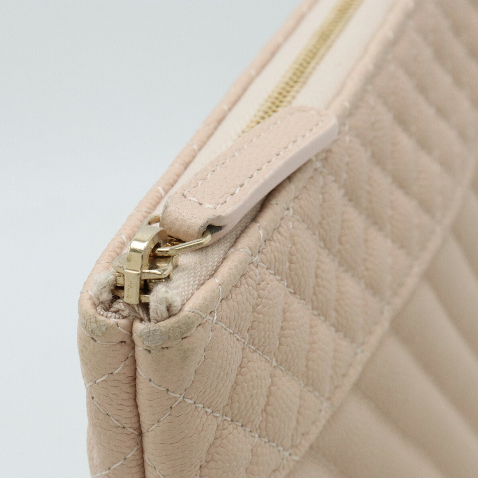 Chanel Chevron (V Stitch) Baby Pink Caviar Leather Clutch Bag (Pre-Owned)