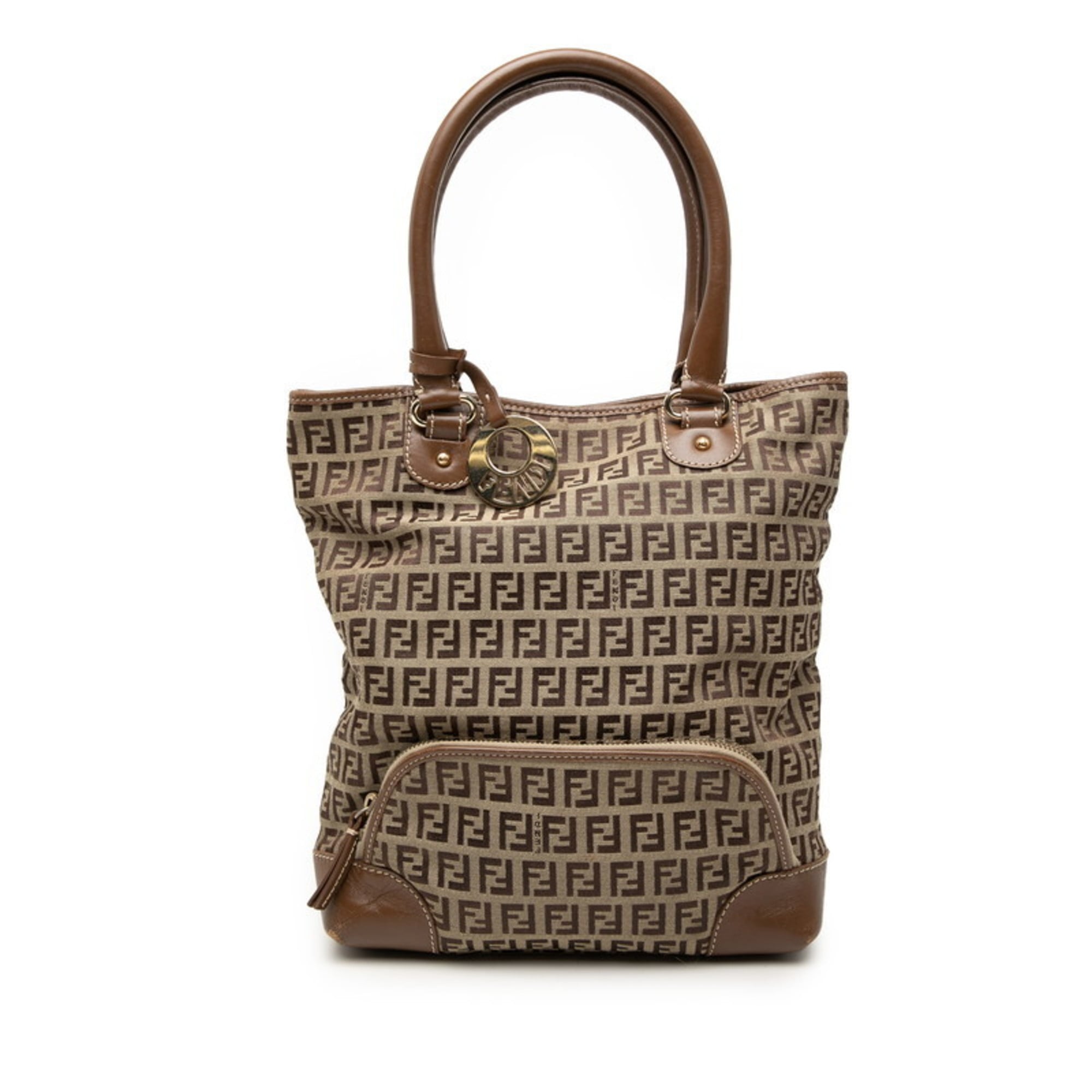 Fendi Beige Brown Zucchino Handbag Tote Bag (Pre-Owned)