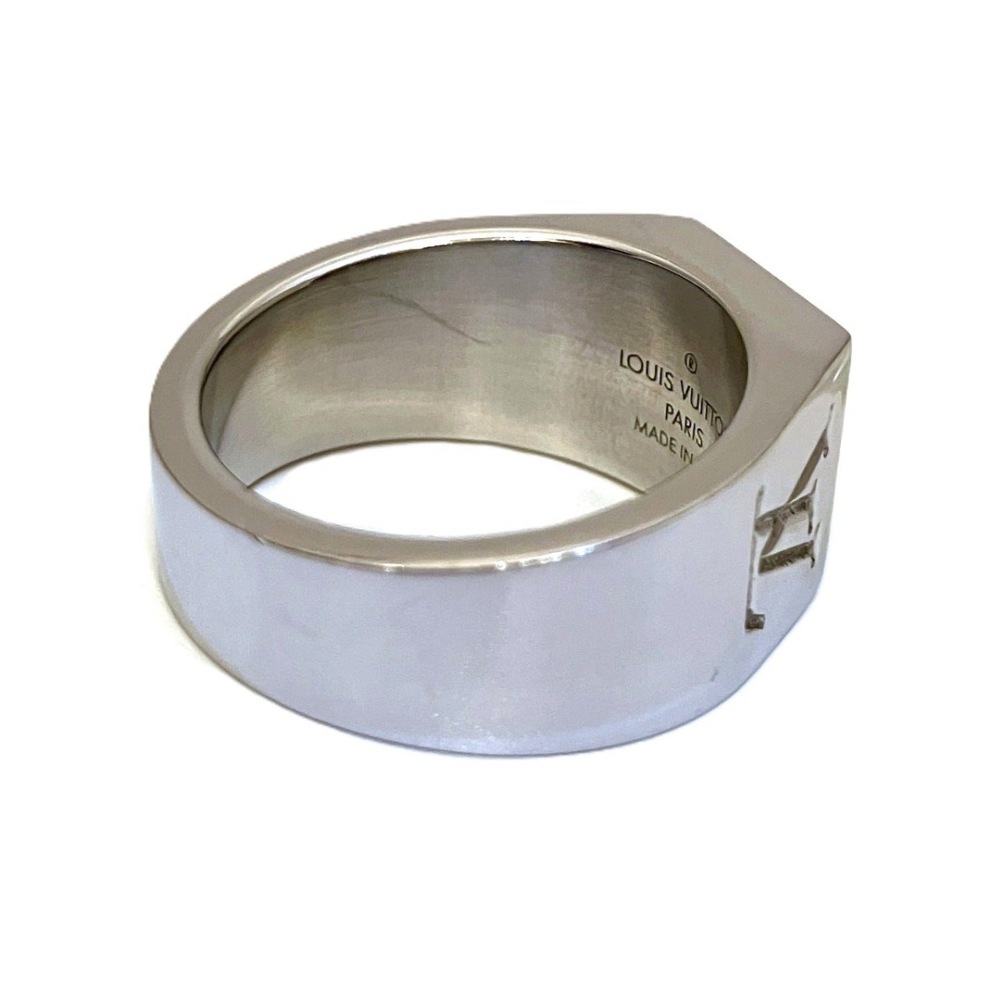 Louis Vuitton Silver Black Monogram Band Ring (Pre-Owned)