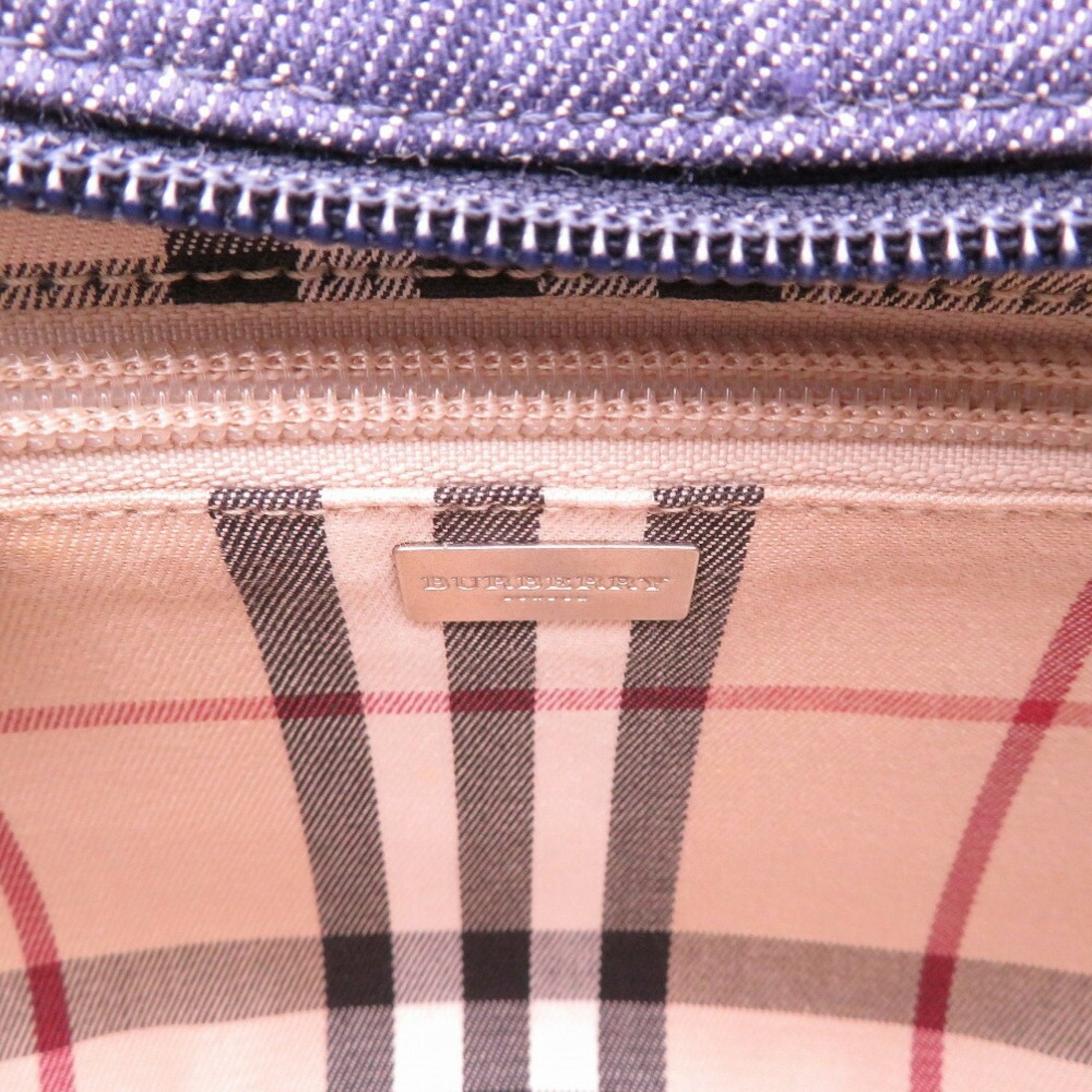 Burberry Beige Navy Denim Leather Shoulder Bag (Pre-Owned)