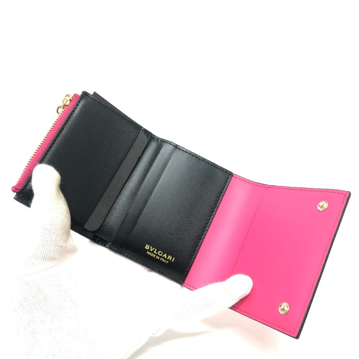 Bvlgari Black Pink Leather Wallet (Tri-Fold) (Pre-Owned)
