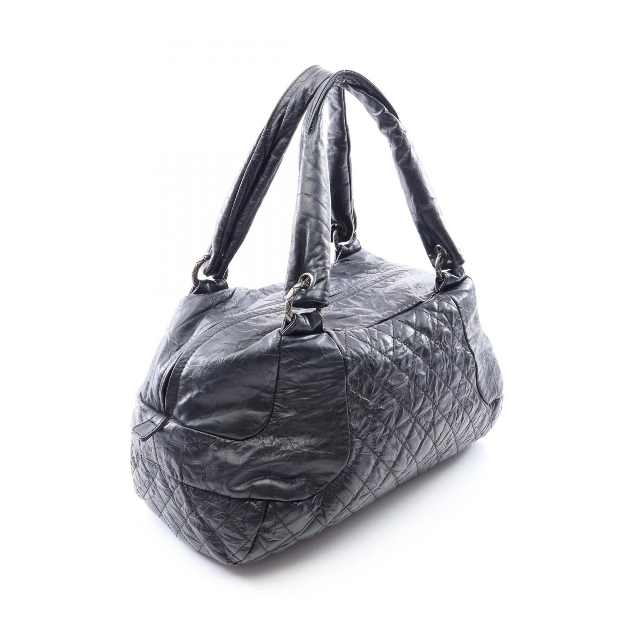 Chanel Black Leather Boston Bag Handbag (Pre-Owned)