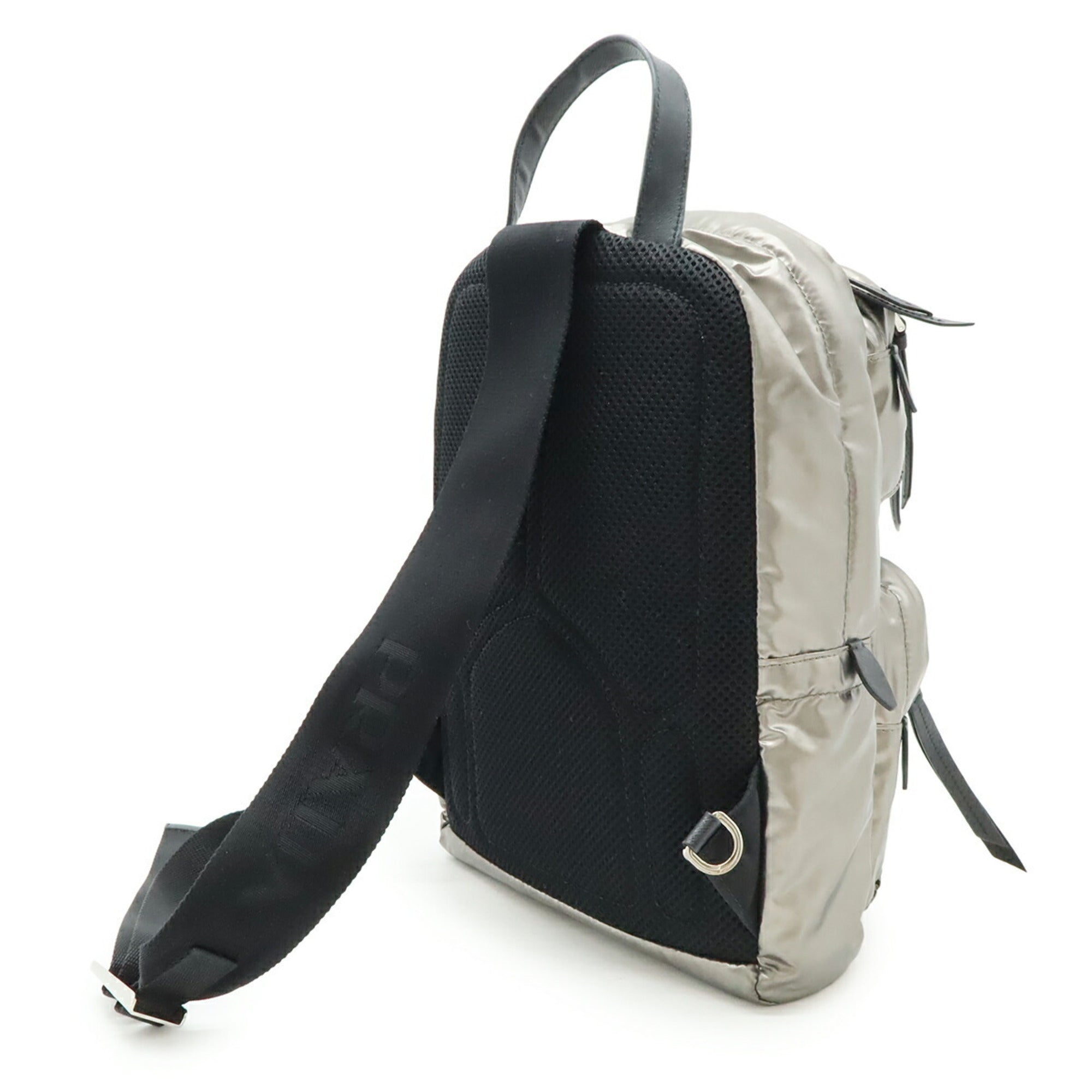 Prada Black Metallic Silver Nylon Backpack (Pre-Owned)
