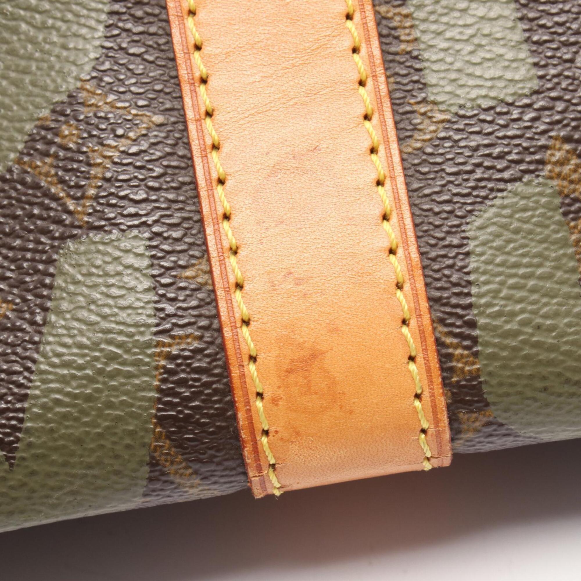 Louis Vuitton Brown Khaki Coated Canvas Leather Boston Bag Handbag (Pre-Owned)