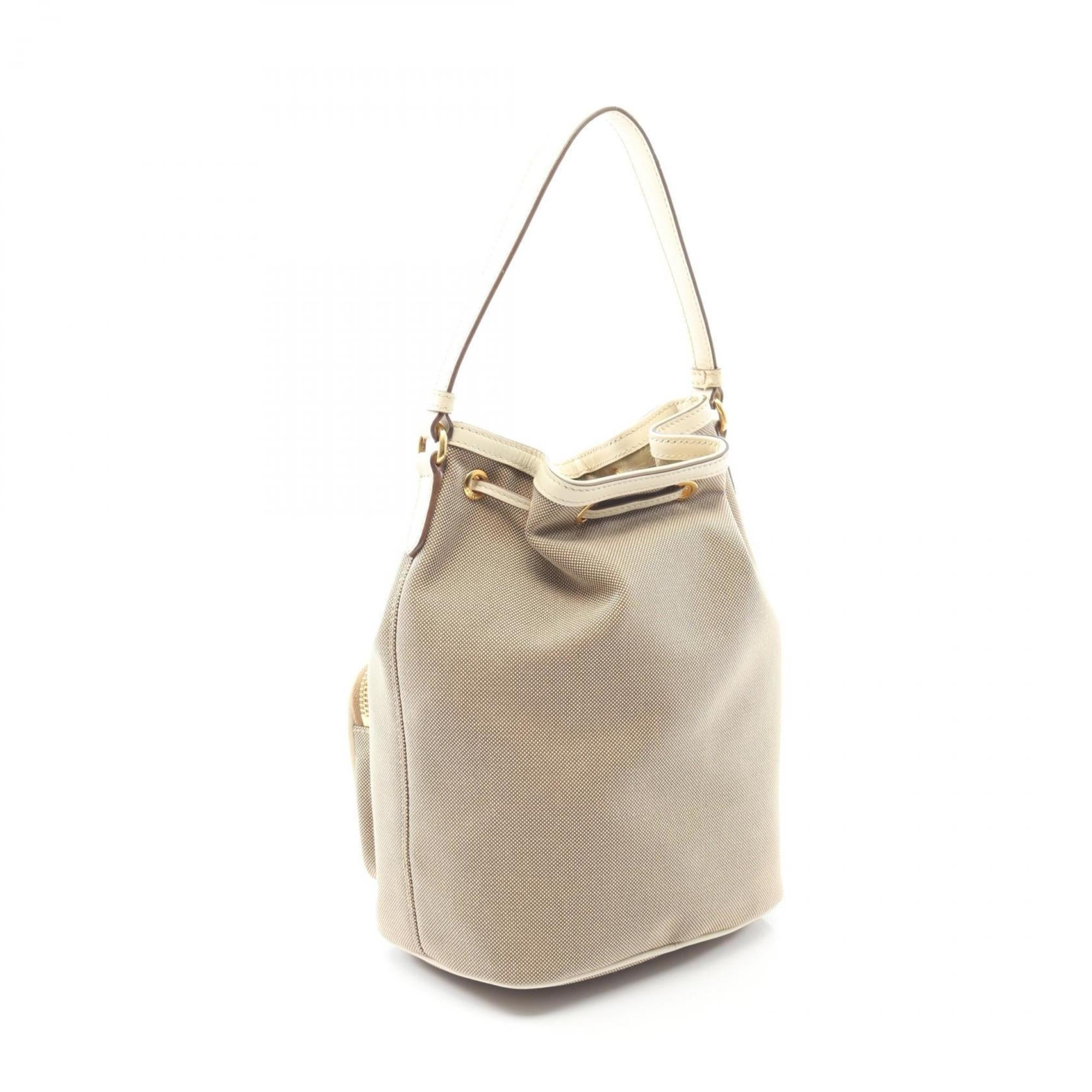 Prada Beige White Canvas Leather Handbag (Pre-Owned)