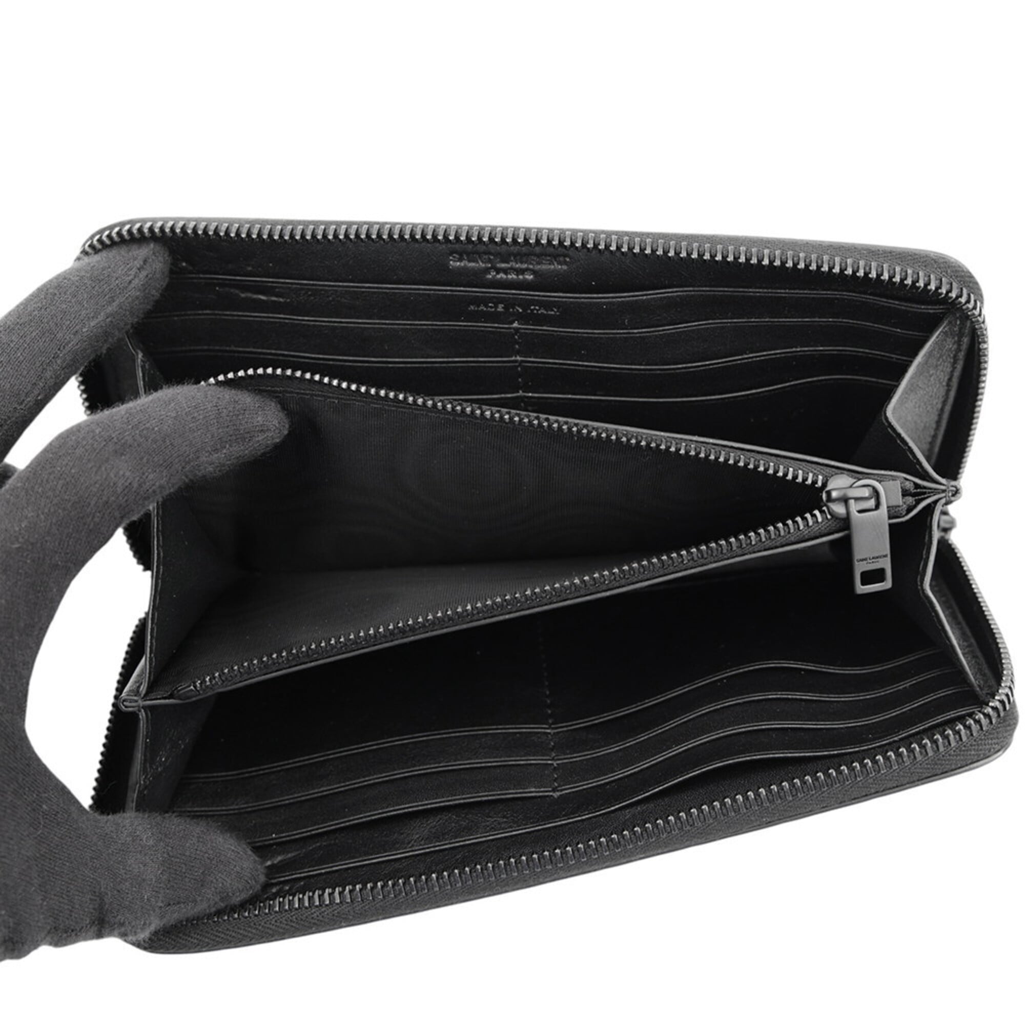 Yves Saint Laurent Black Leather Long Wallet (Bi-Fold) (Pre-Owned)