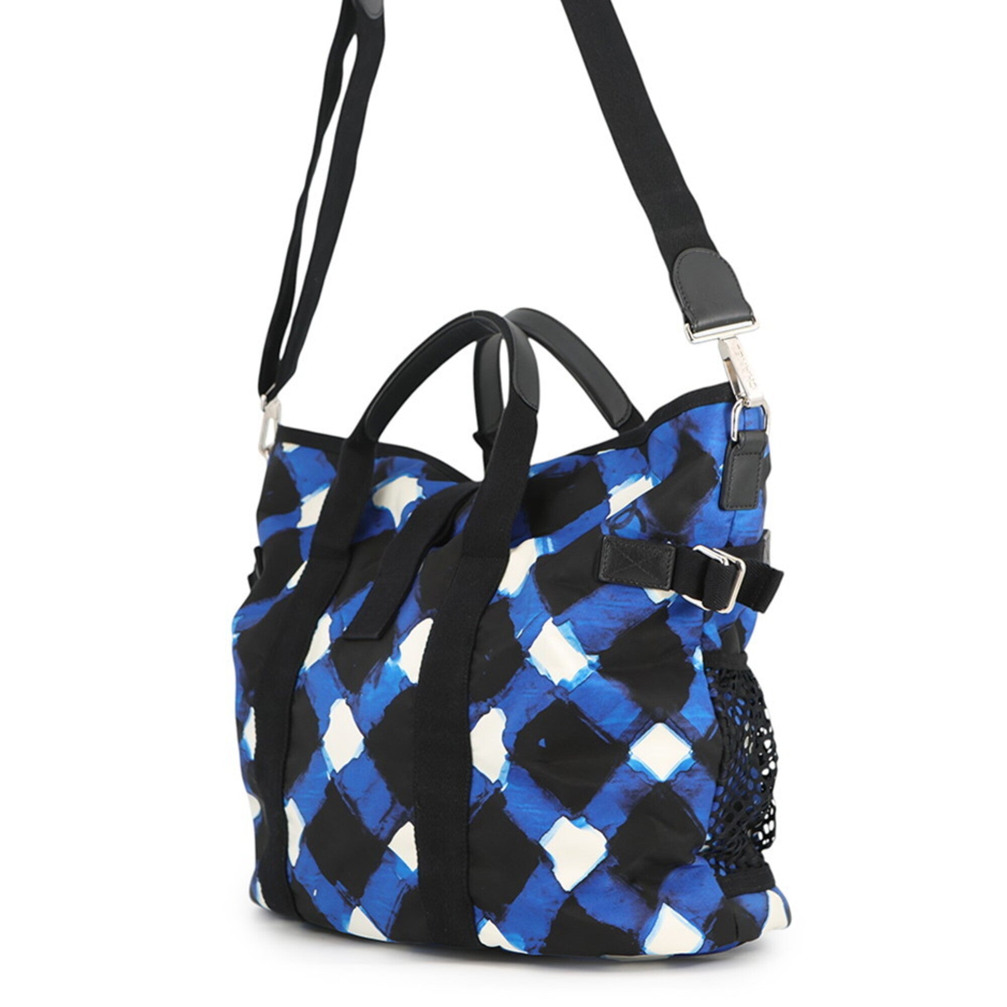 Chanel Black Blue White Nylon Handbag Shoulder Bag Tote Bag (Pre-Owned)