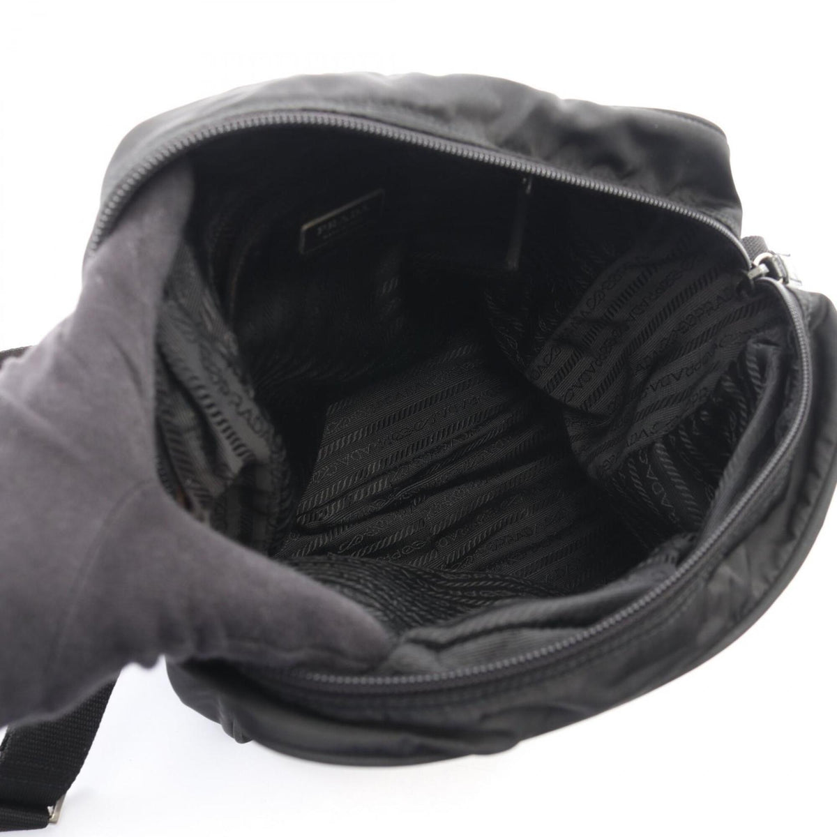 Prada Black Nylon Leather Handbag Shoulder Bag (Pre-Owned)