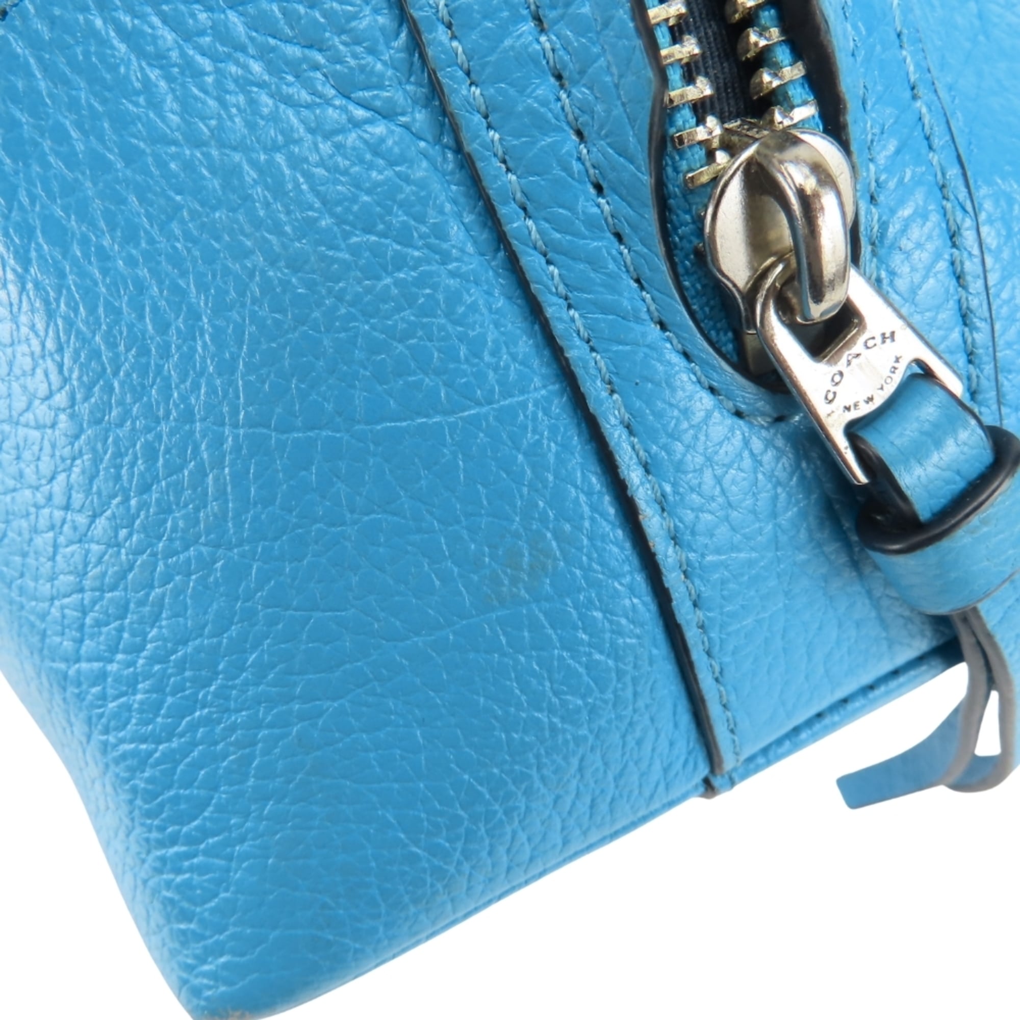 Coach Blue Grayish Orange Denim Leather Shoulder Bag (Pre-Owned)