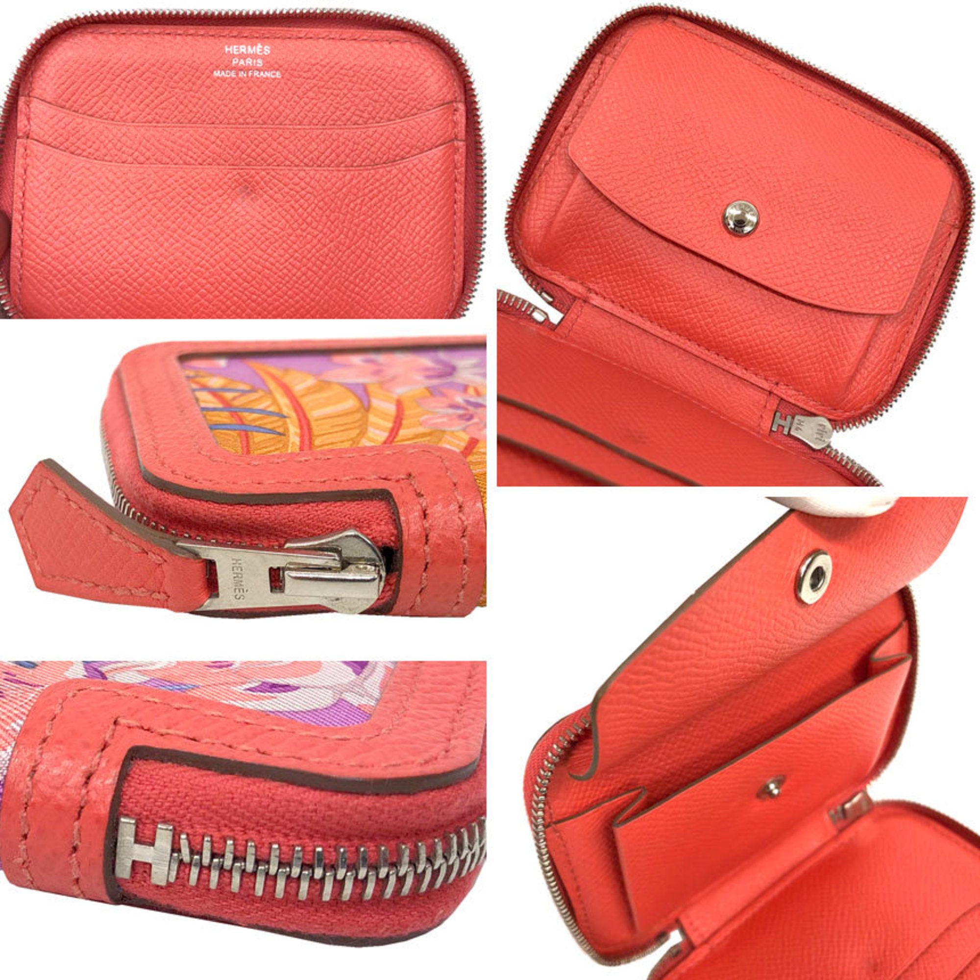 Hermes Rose Jaipur Silk Epsom Leather Coin Purse/Coin Case (Pre-Owned)