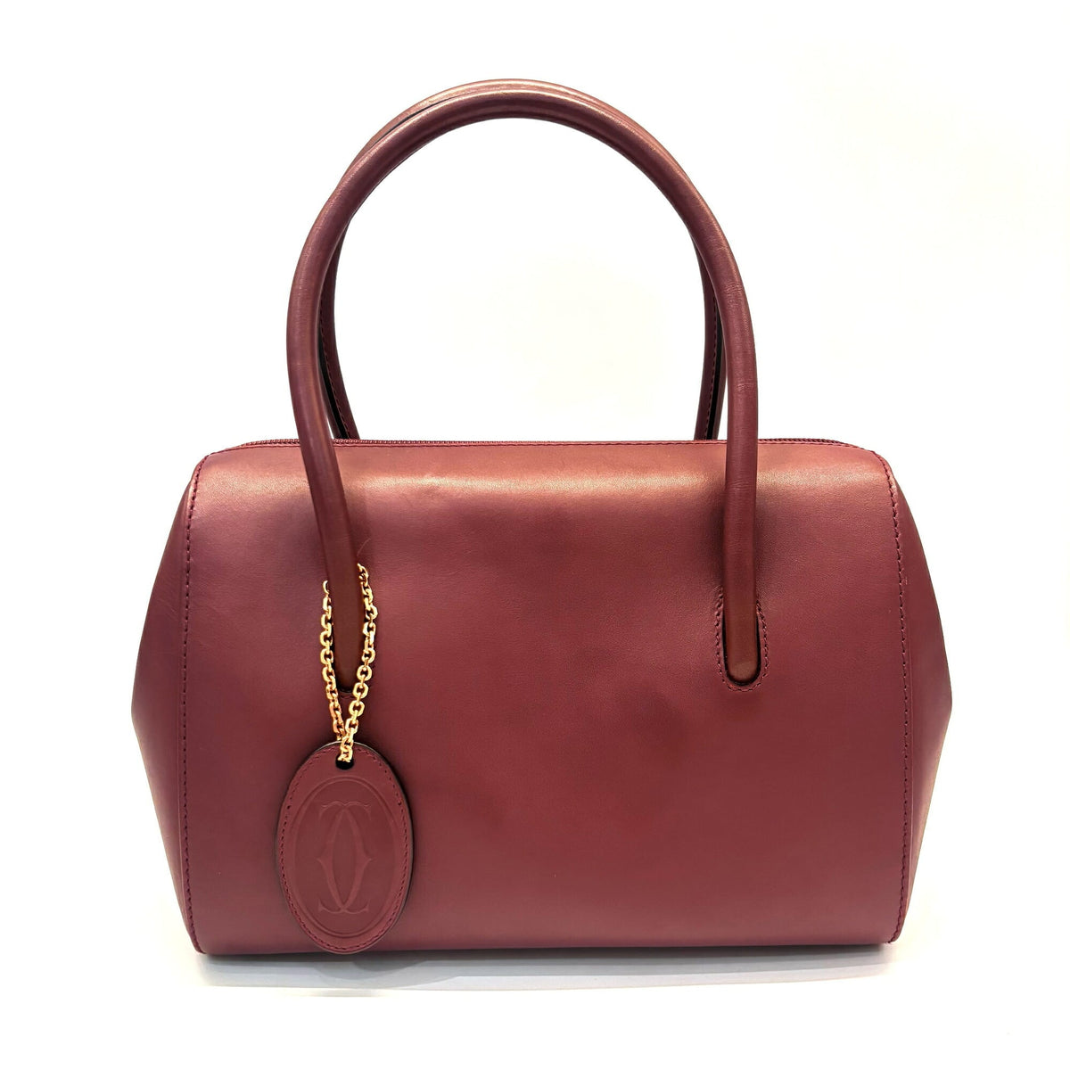 Cartier Bordeaux Wine Red Leather Boston Bag Handbag (Pre-Owned)