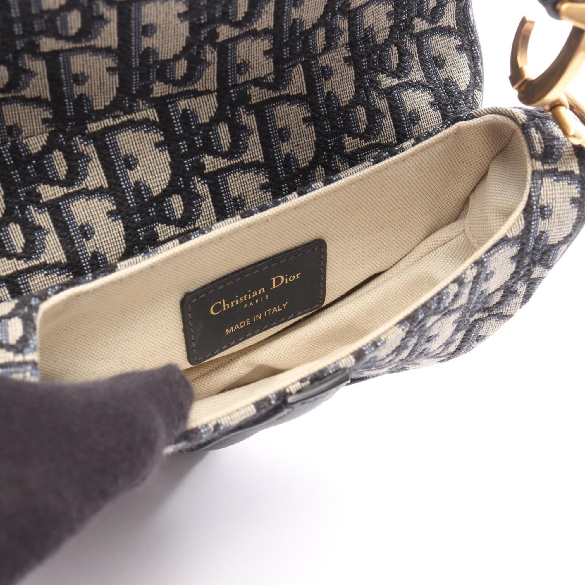 Christian Dior Ivory Navy Canvas Leather Handbag Saddle Bag (Pre-Owned)