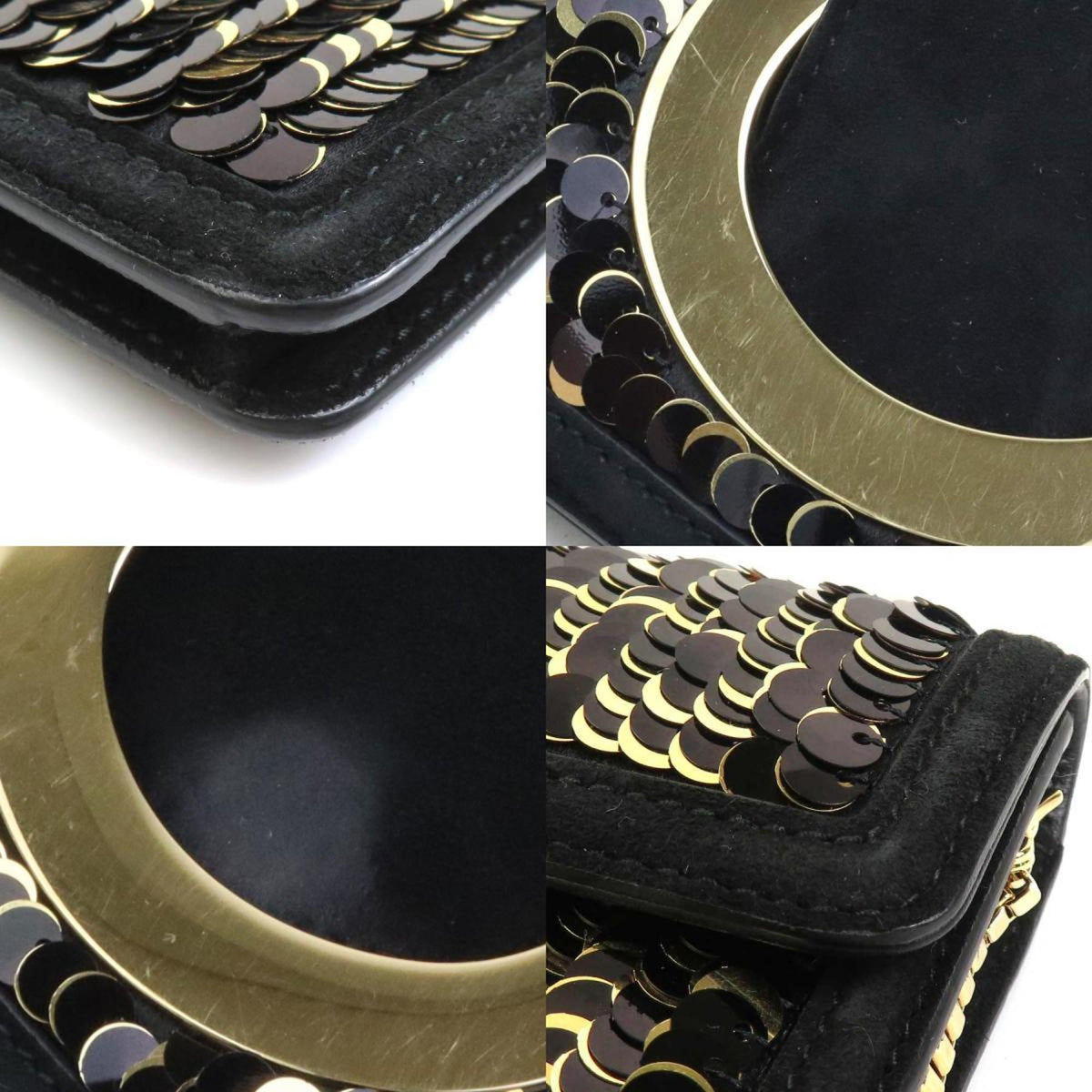 Salvatore Ferragamo Black Spangles Leather Clutch Bag Shoulder Bag (Pre-Owned)