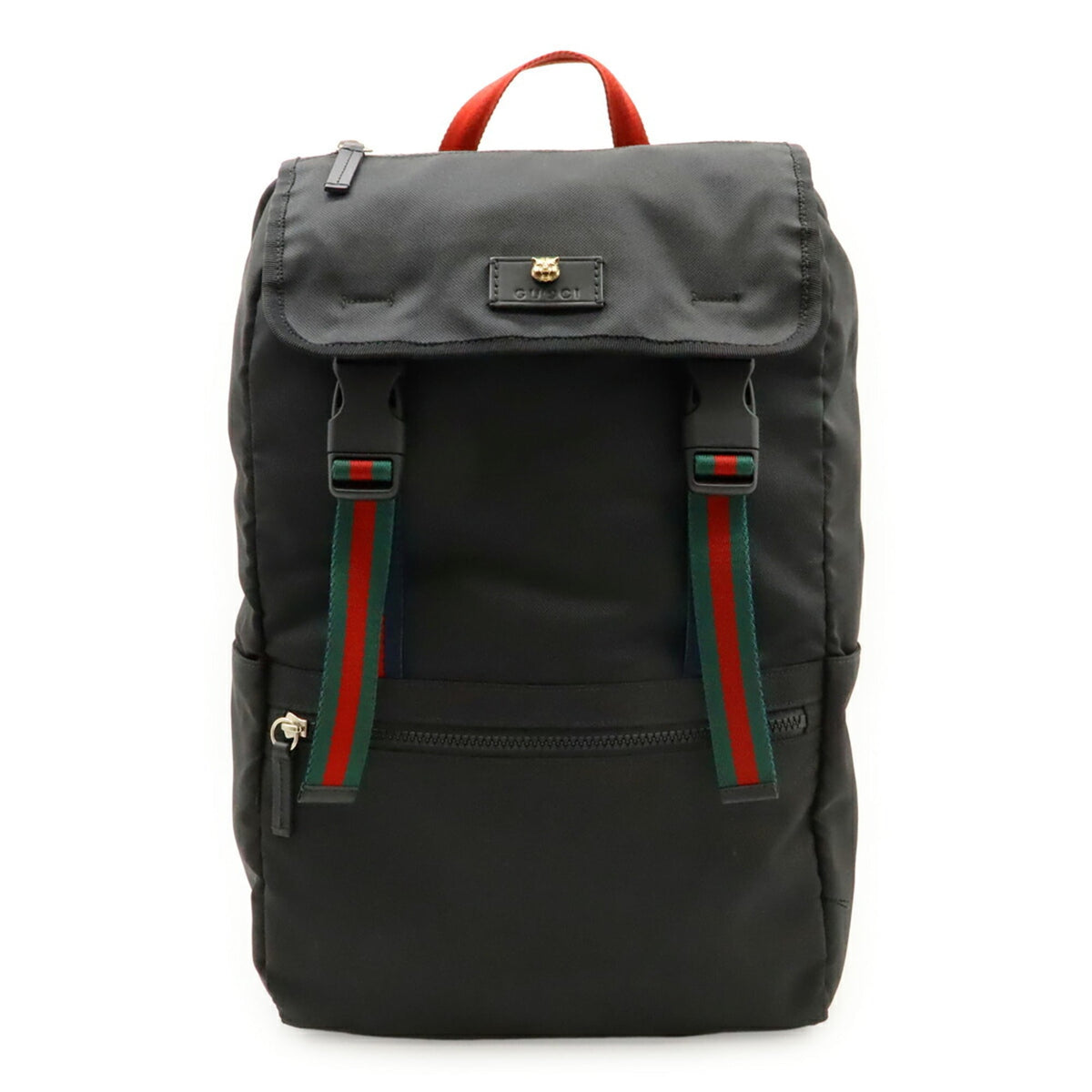 Gucci Black Green Navy Red Color Canvas Leather Backpack (Pre-Owned)