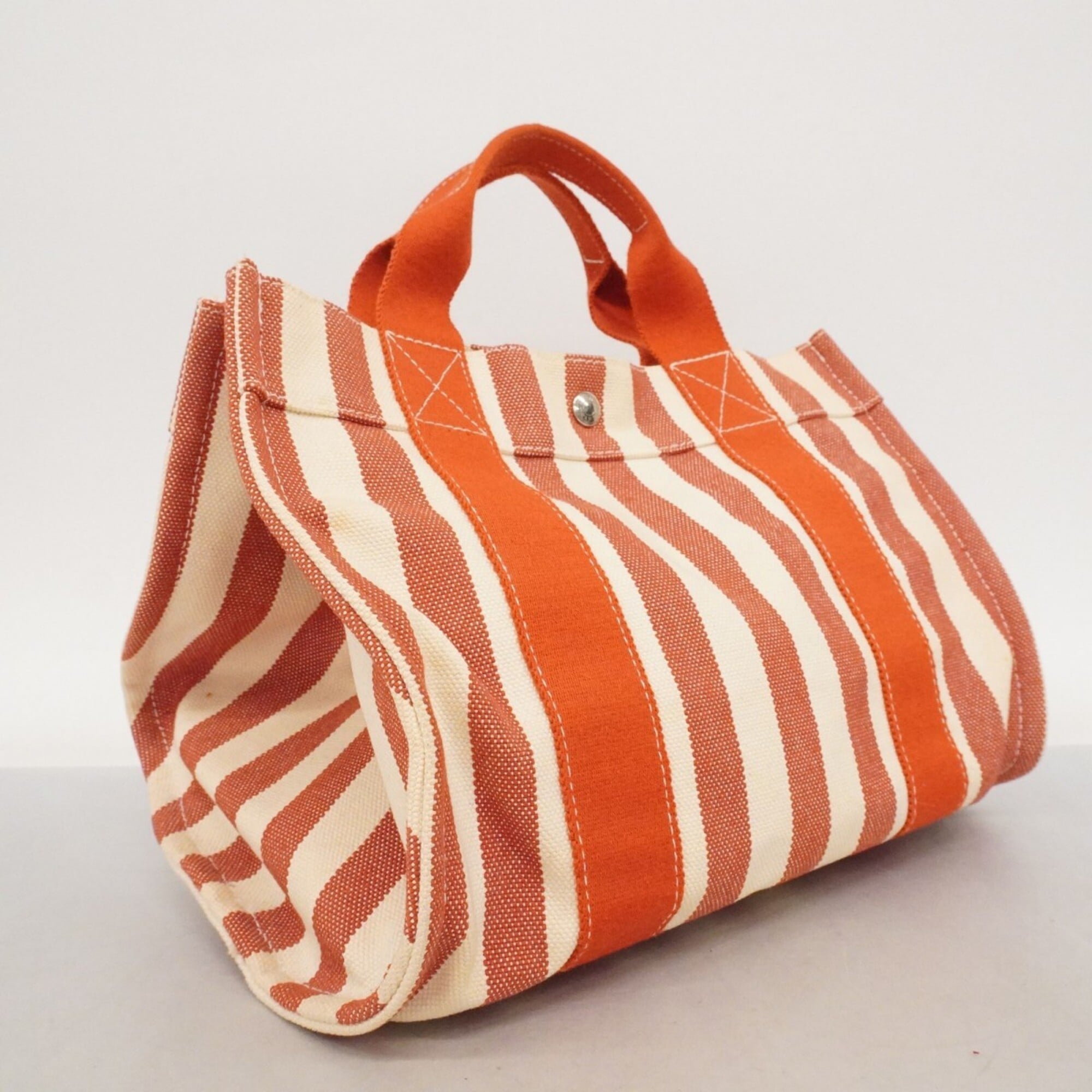 Hermes Red Color White Canvas Tote Bag (Pre-Owned)