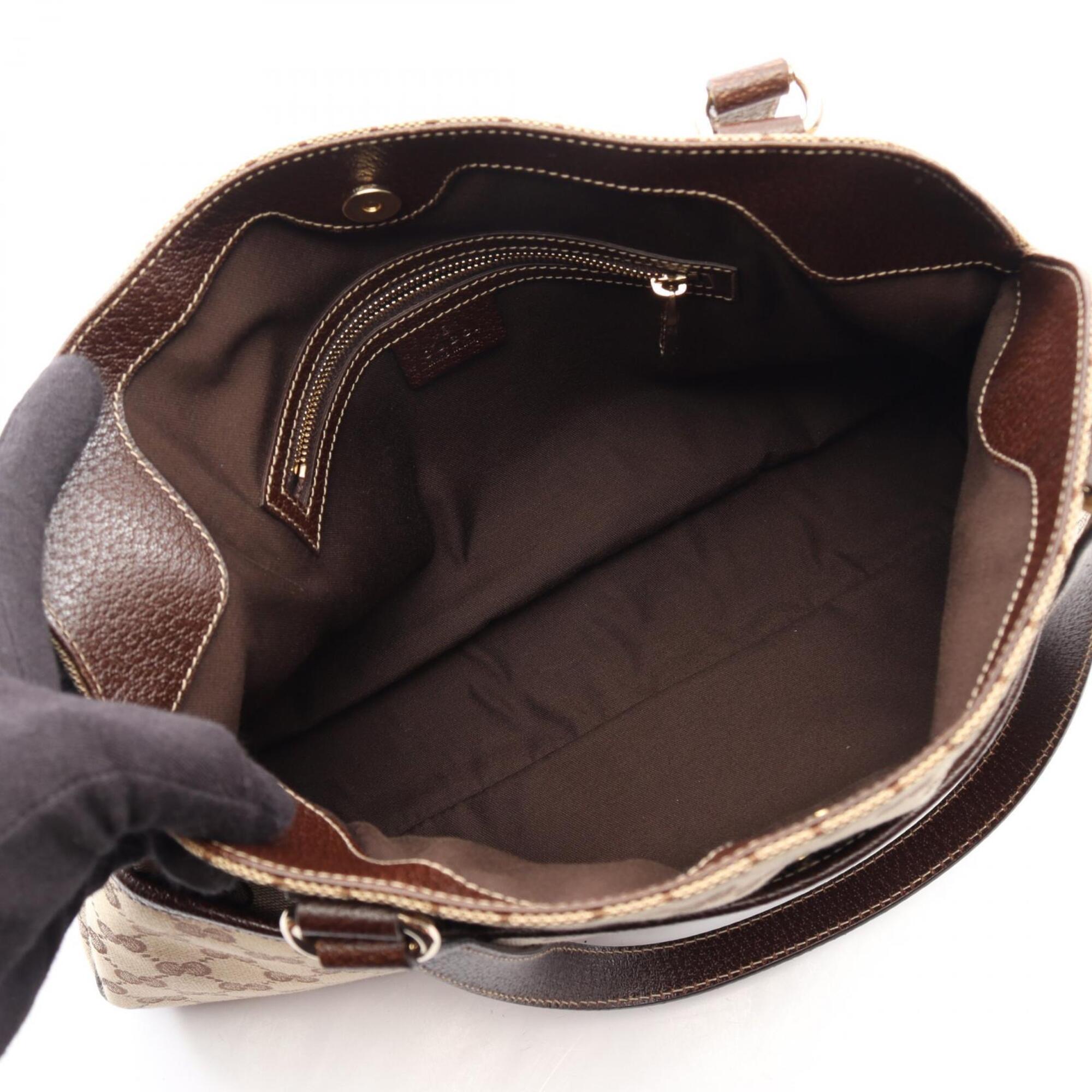 Gucci Beige Brown Canvas Leather Handbag Shoulder Bag (Pre-Owned)