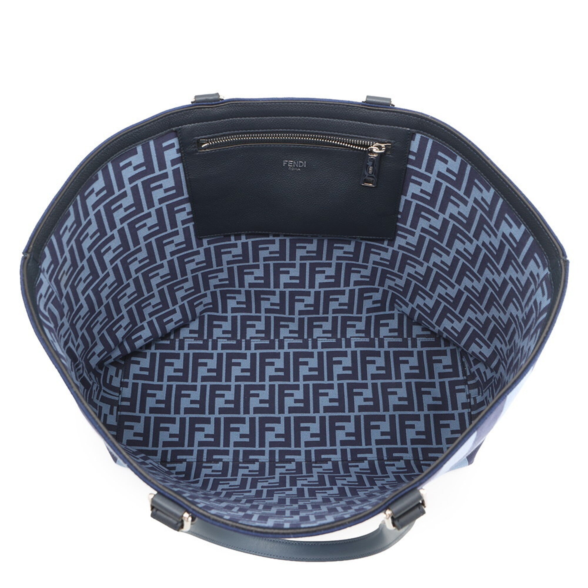 Fendi Blue Navy Canvas Leather Handbag Tote Bag (Pre-Owned)