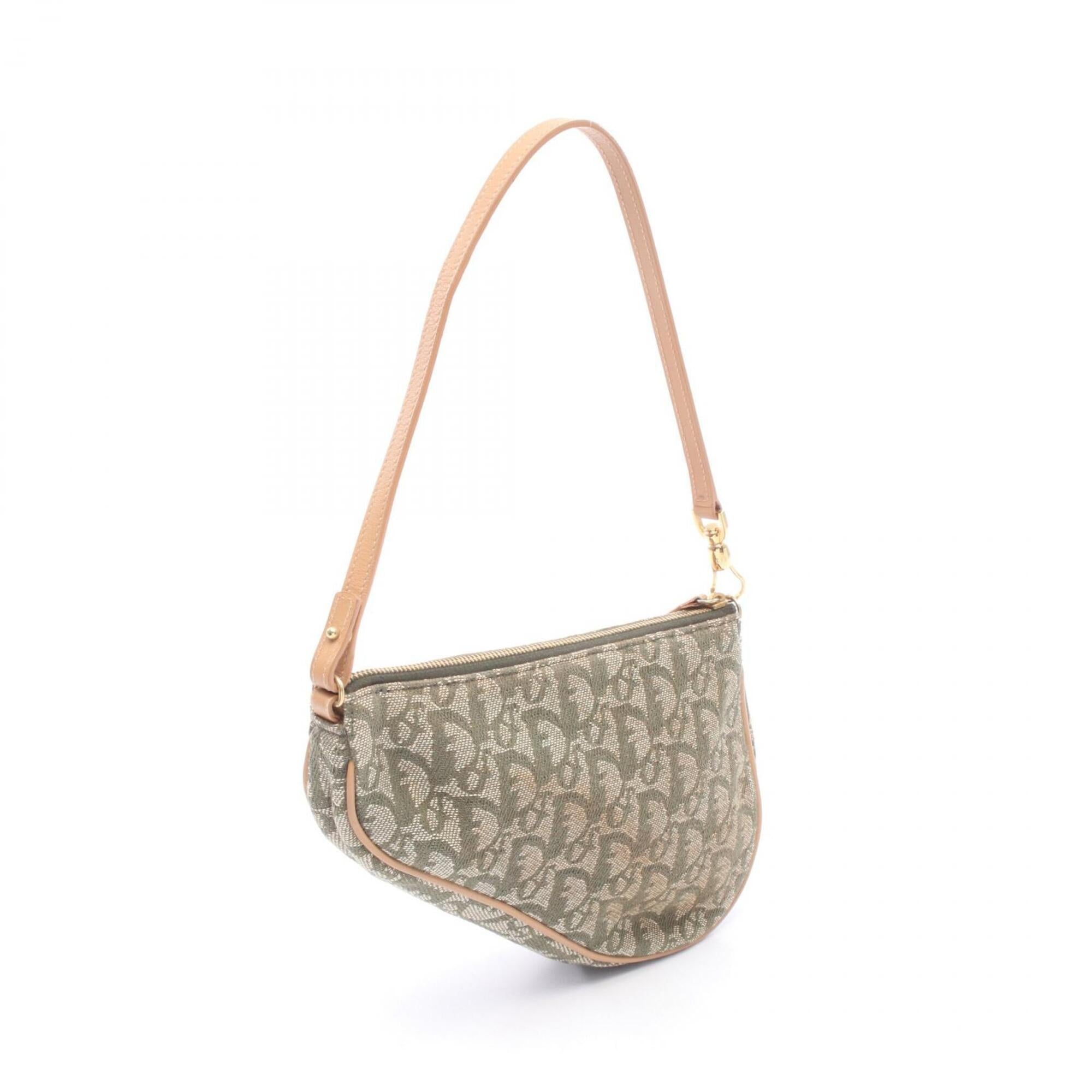 Christian Dior Beige Brown Green Canvas Leather Handbag Pouch (Pre-Owned)
