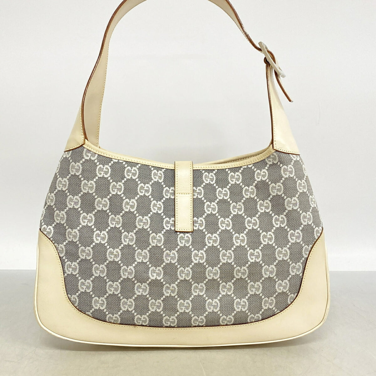 Gucci Gray Ivory Canvas Shoulder Bag (Pre-Owned)