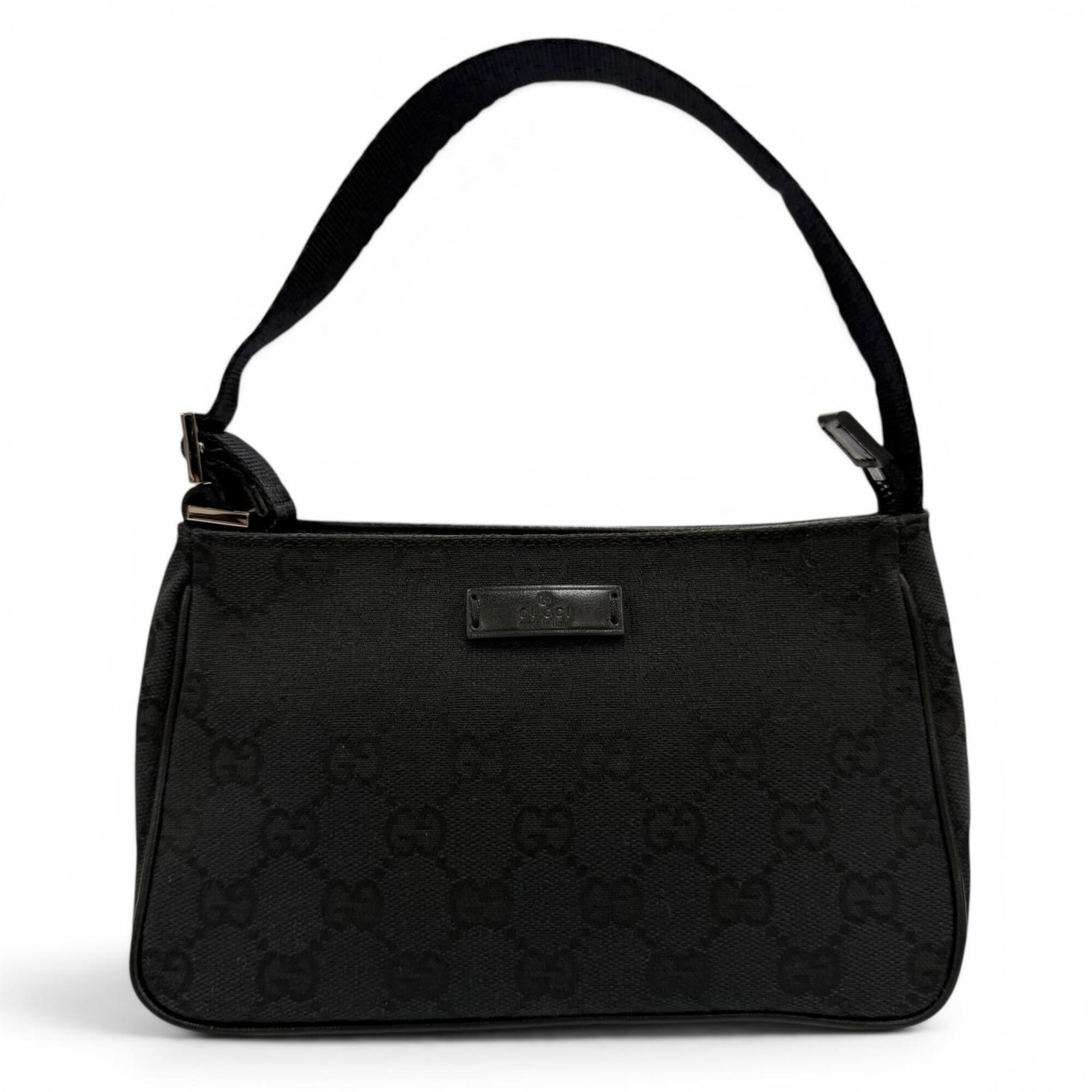 Gucci Black Gg Canvas Leather Handbag Pouch (Pre-Owned)