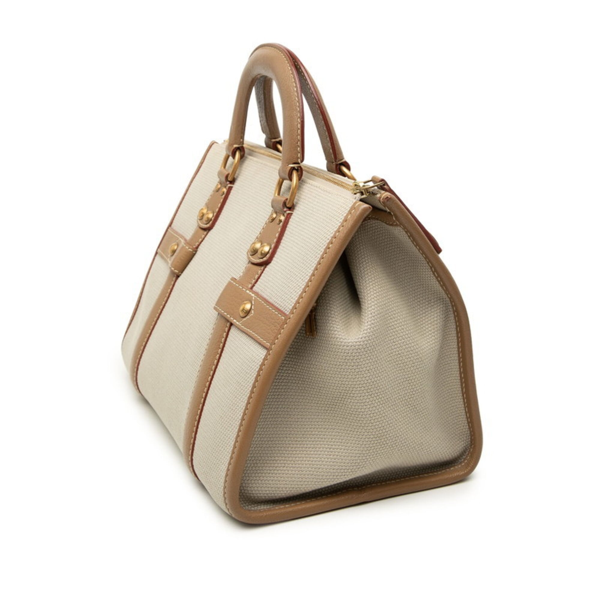 Louis Vuitton Brown Grayish Canvas Leather Handbag (Pre-Owned)
