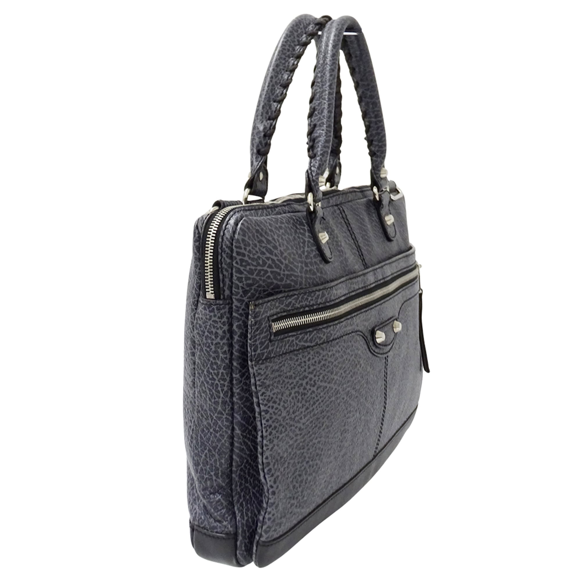 Balenciaga Blue Gray Leather Briefcase Handbag (Pre-Owned)