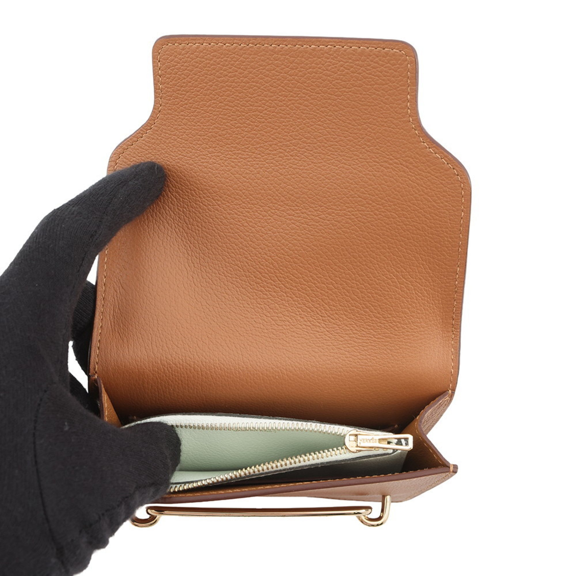 Hermes Beige Vert Coin Purse/Coin Case (Pre-Owned)