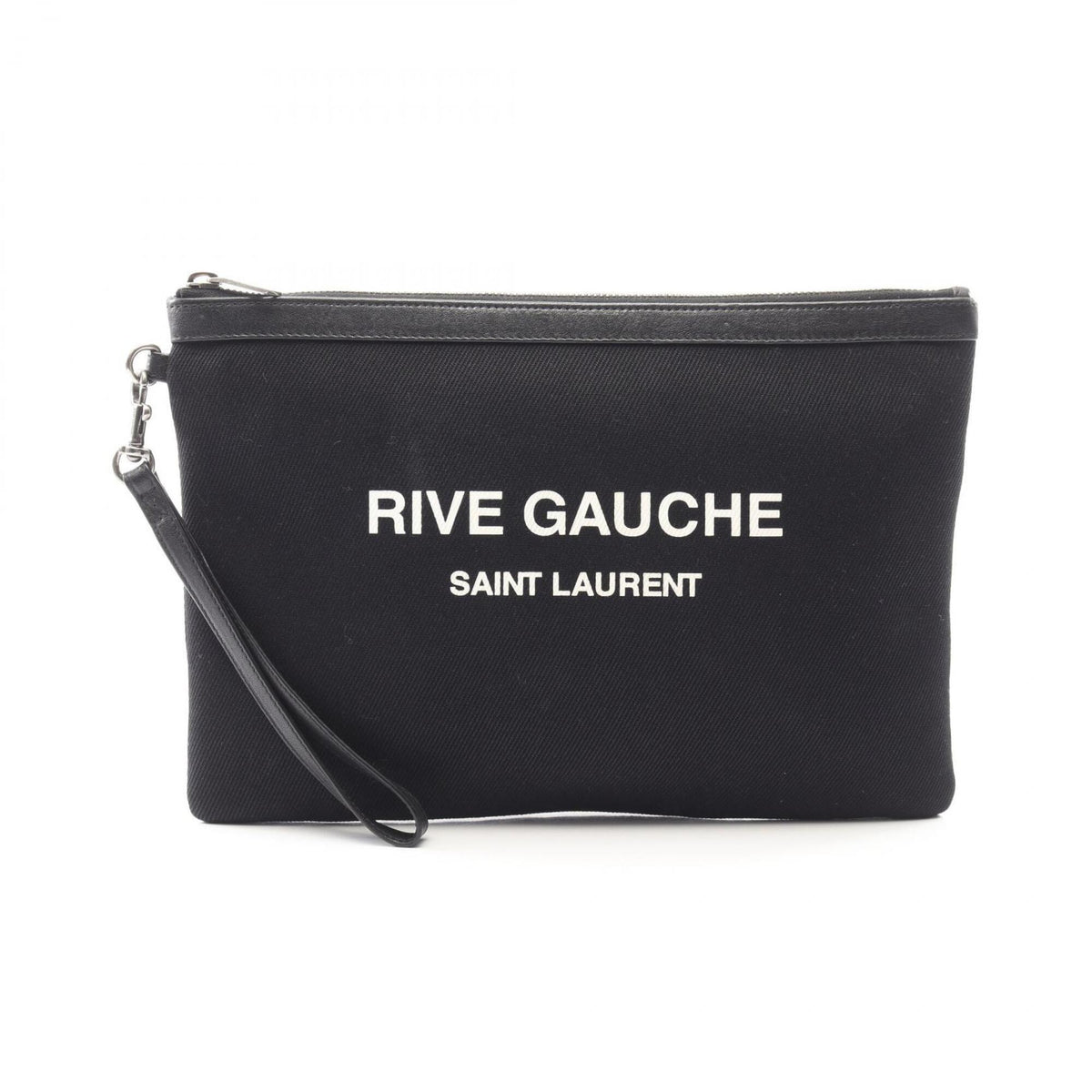Yves Saint Laurent Black Canvas Leather Clutch Bag Handbag (Pre-Owned)