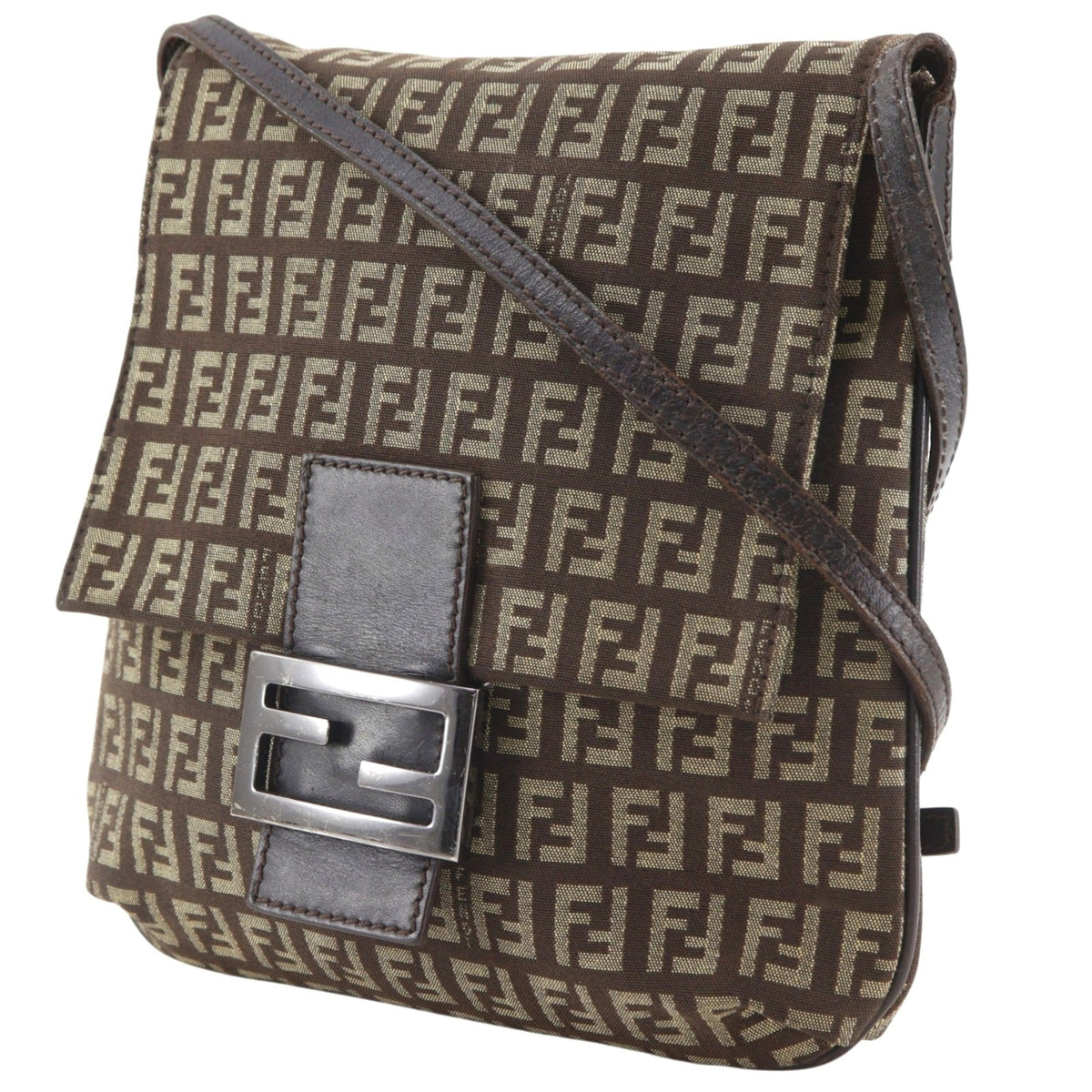 Fendi Brown Zucchino Canvas Shoulder Bag (Pre-Owned)