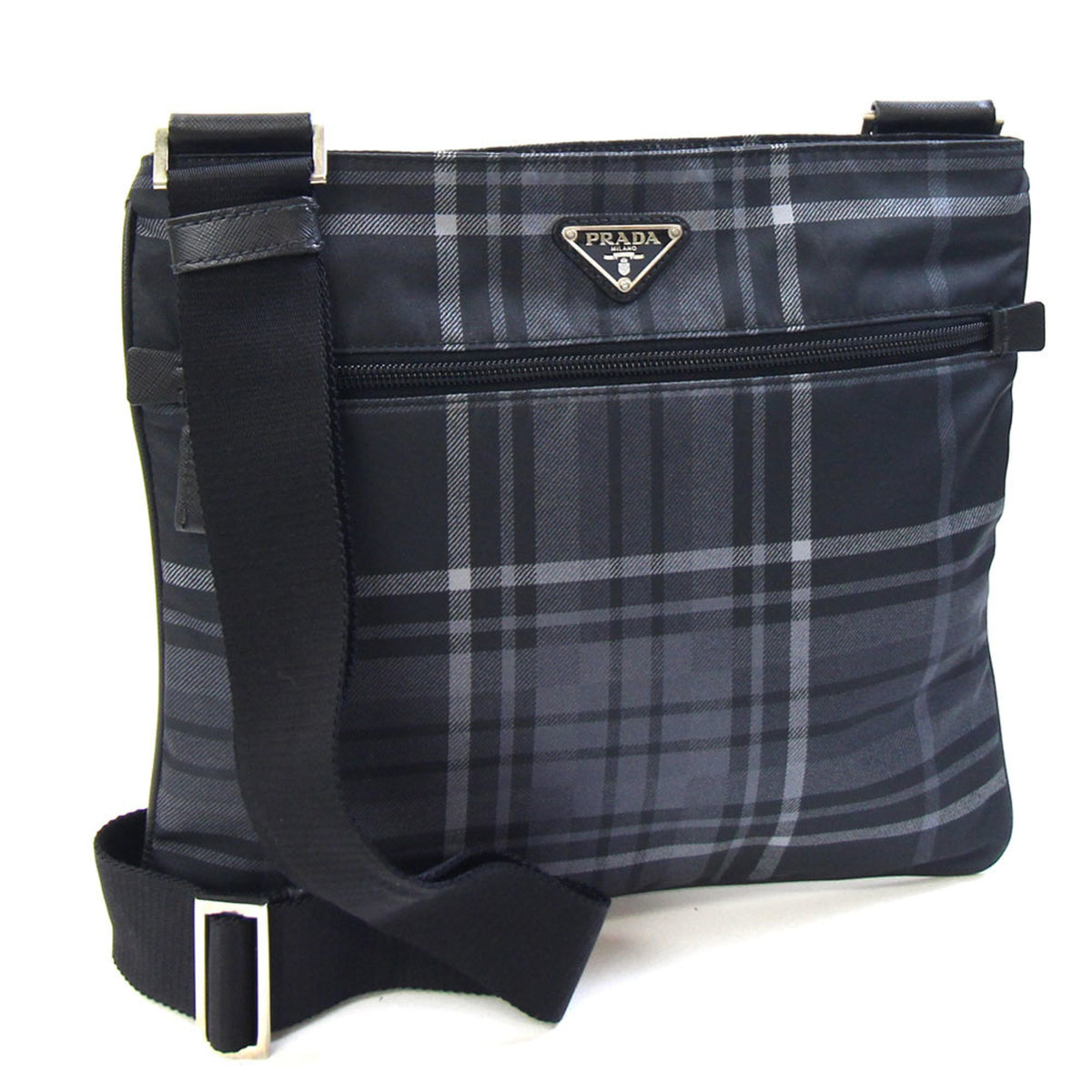 Prada Black Gray Nylon Leather Shoulder Bag (Pre-Owned)