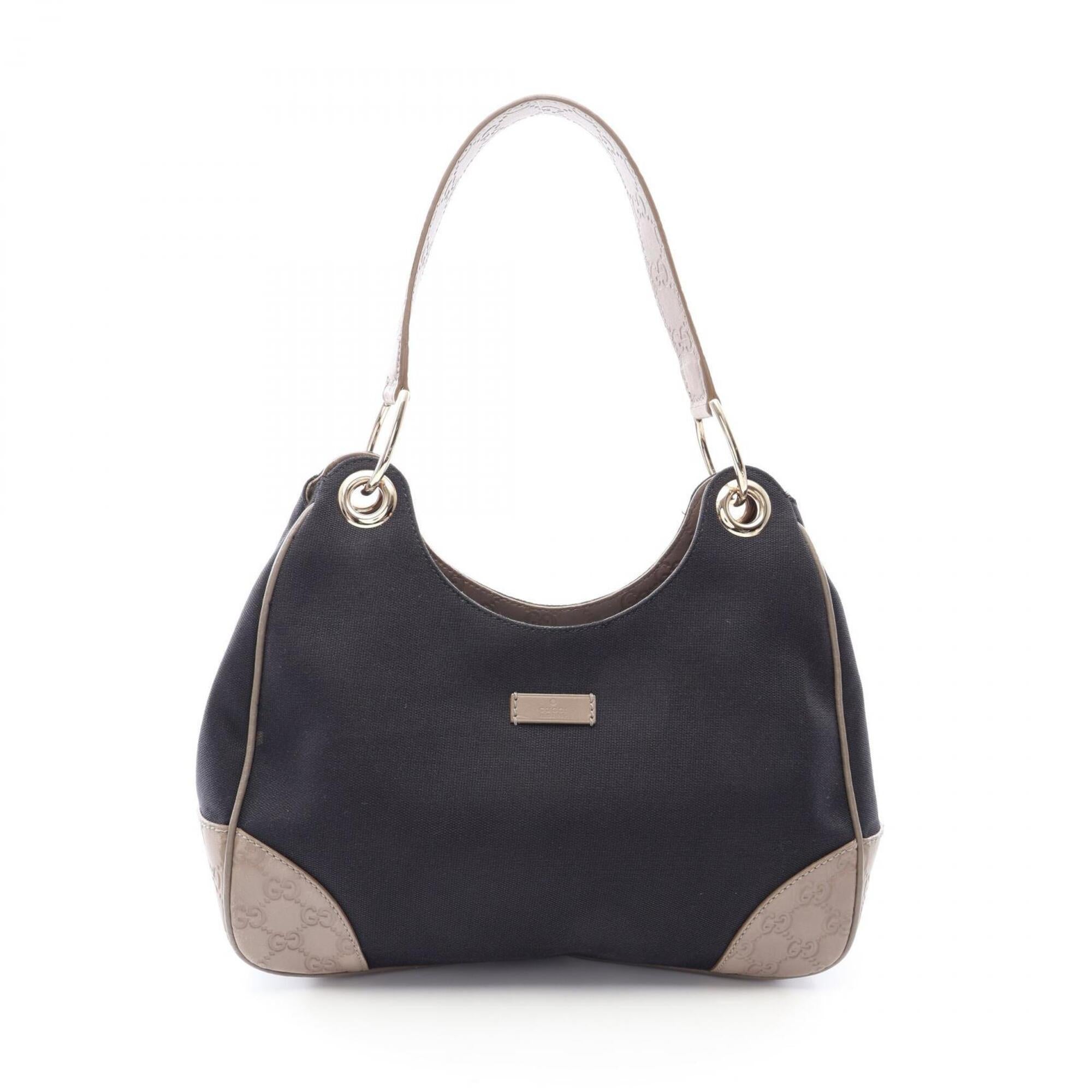 Gucci Beige Black Canvas Leather Handbag Shoulder Bag (Pre-Owned)