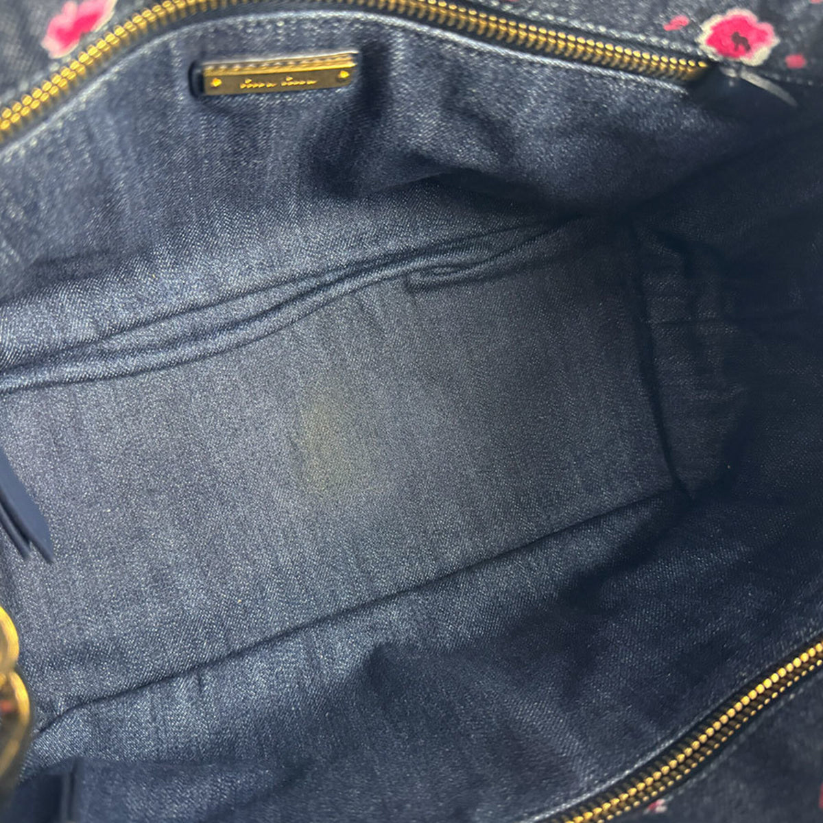 Miu Miu Navy Pink Denim Handbag Shoulder Bag (Pre-Owned)
