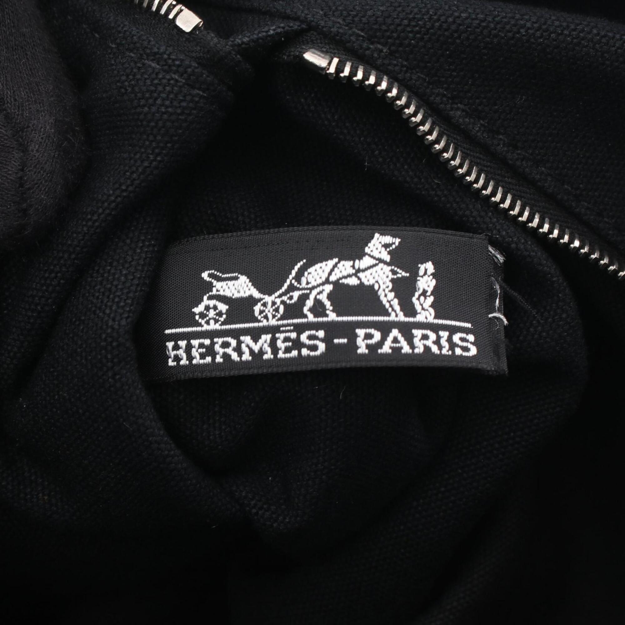Hermes Black Brown Canvas Leather Handbag Tote Bag (Pre-Owned)