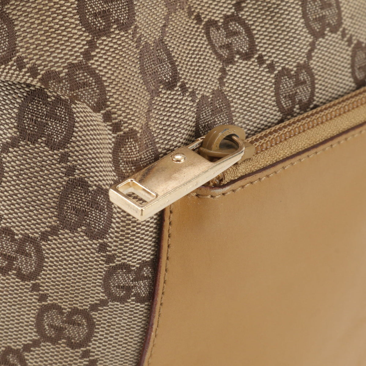 Gucci Brown Leather Canvas Handbag Shoulder Bag Tote Bag (Pre-Owned)