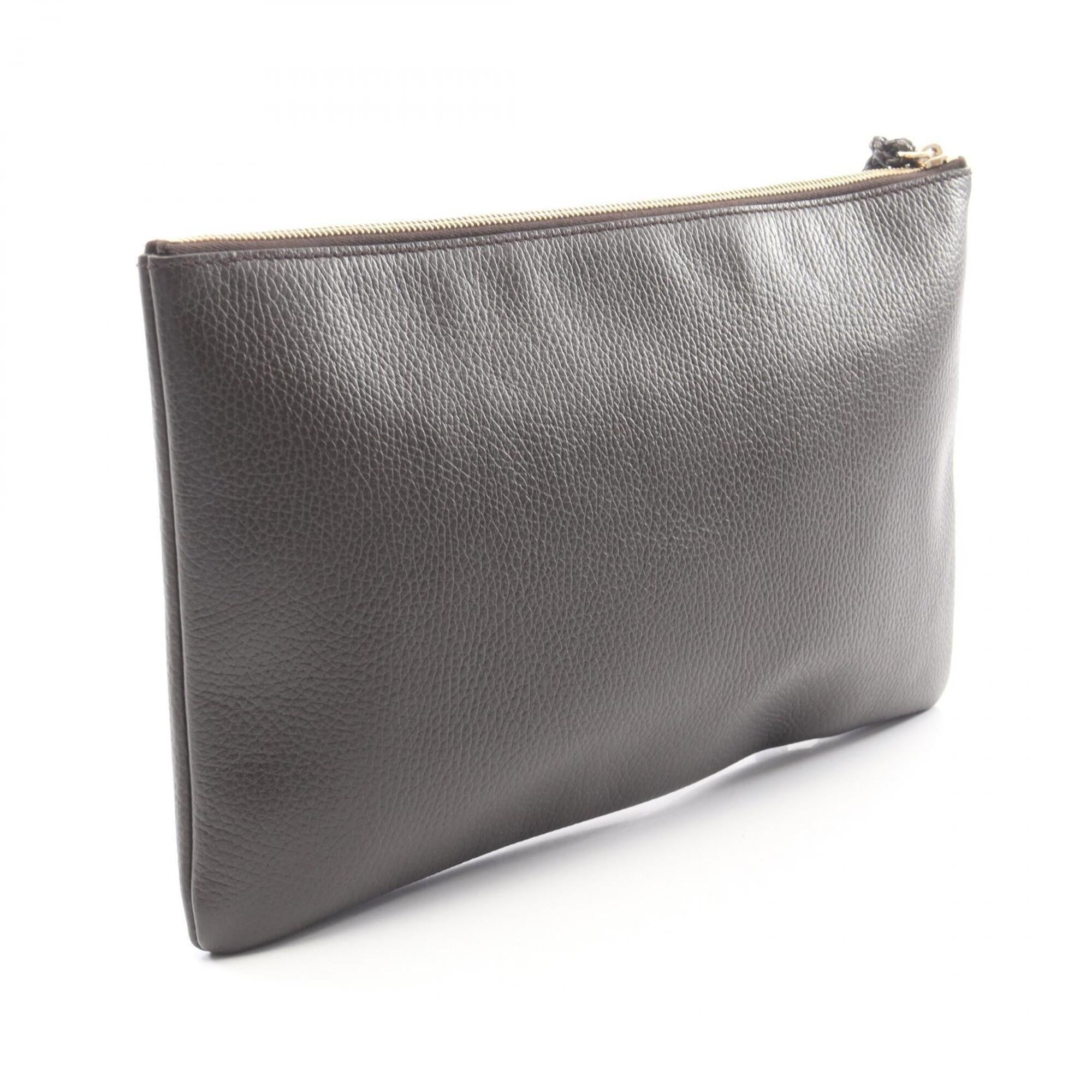 Gucci Brown Leather Clutch Bag Handbag (Pre-Owned)