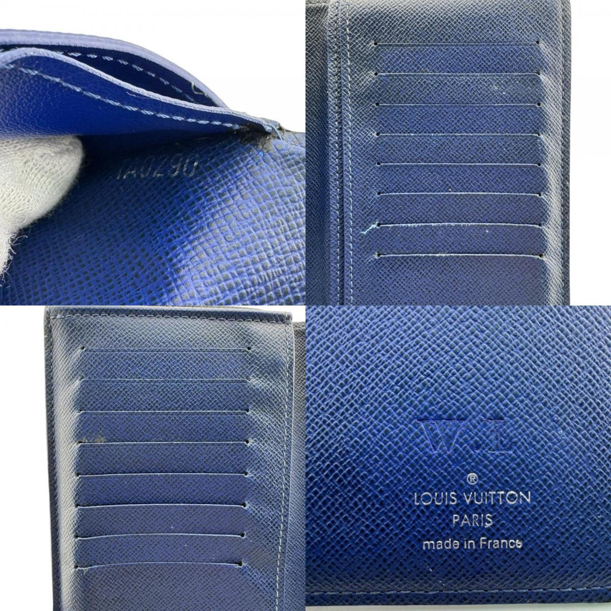 Louis Vuitton Blue Taigarama Leather Long Wallet (Bi-Fold) (Pre-Owned)