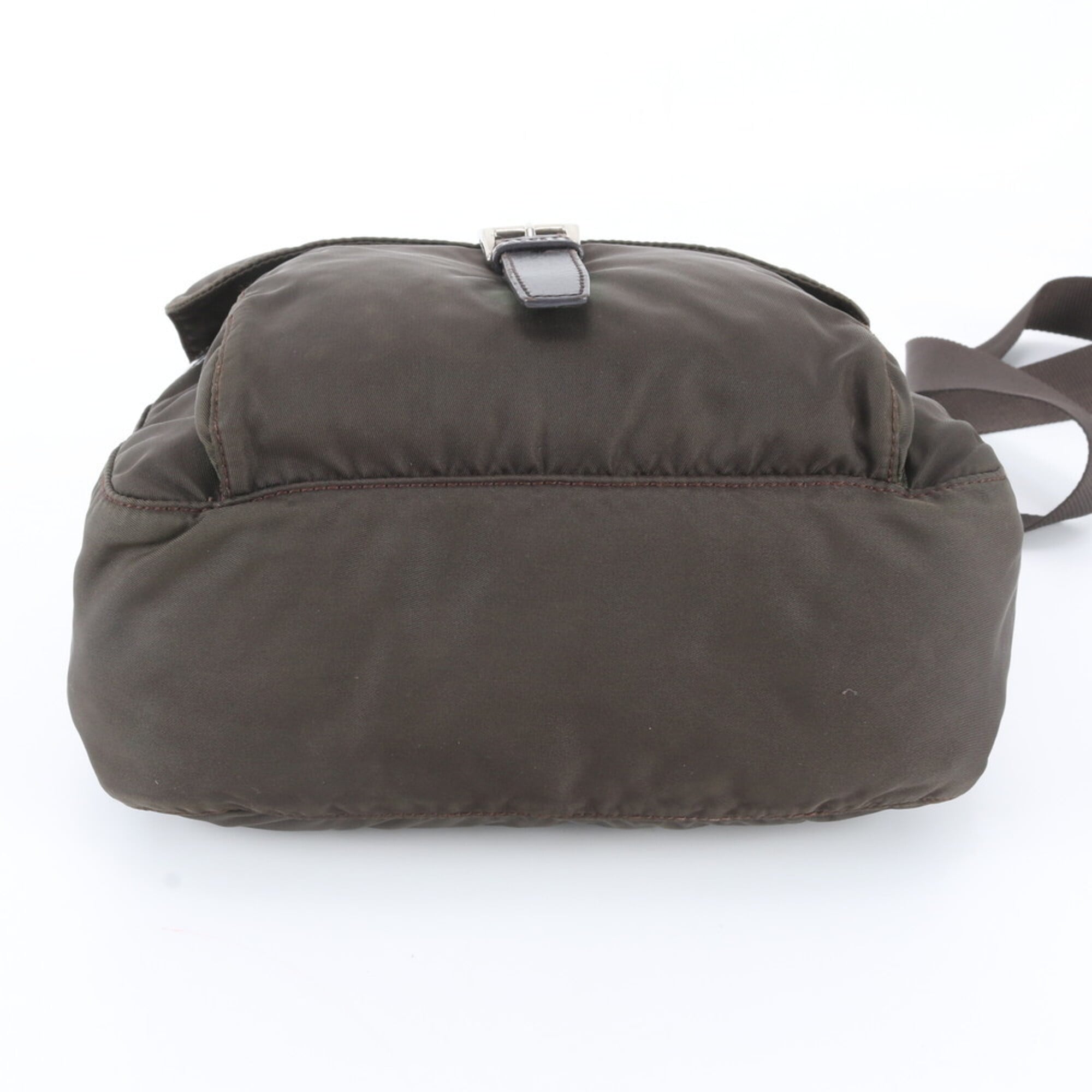Prada Brown Green Khaki Nylon Leather Messenger Bag Shoulder Bag (Pre-Owned)