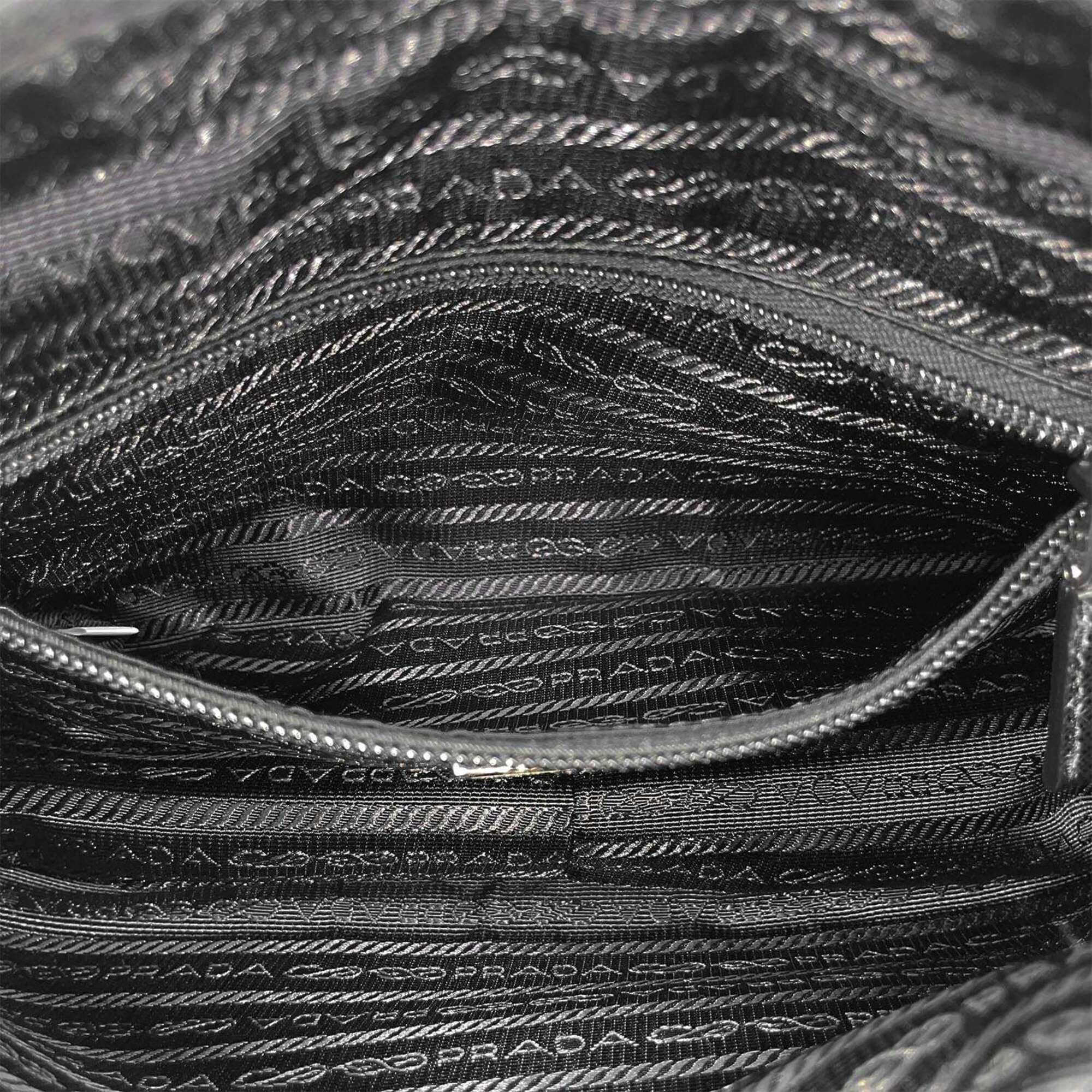 Prada Black Nylon Leather Metal Shoulder Bag (Pre-Owned)