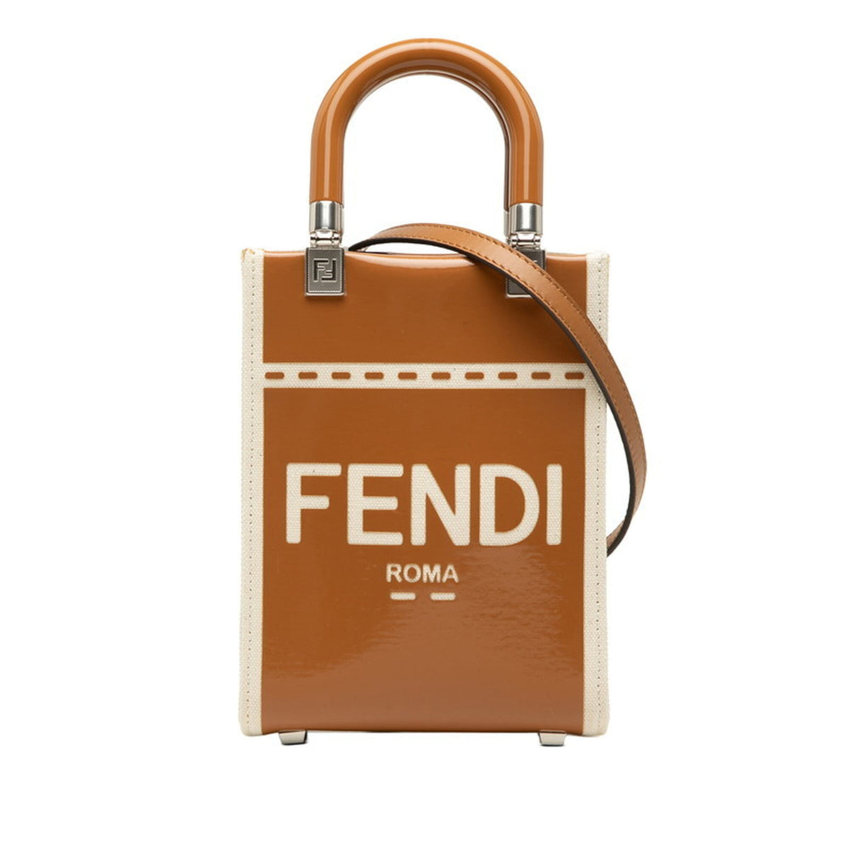 Fendi Brown Ivory Ivory Handbag Shoulder Bag (Pre-Owned)