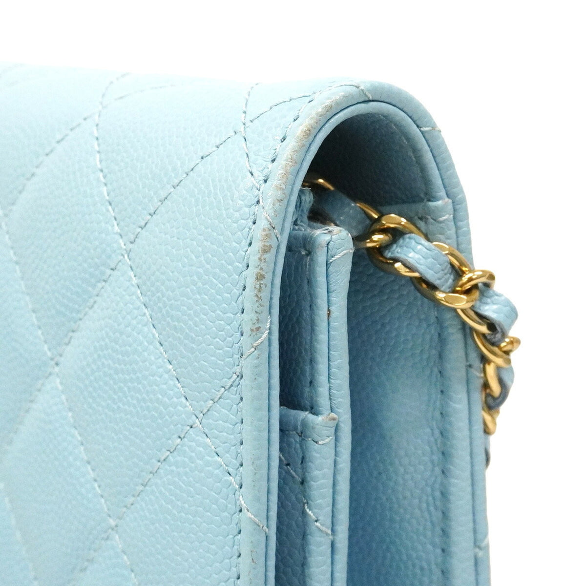 Chanel Light Blue Grained Calfskin Chain/Shoulder Wallet (Pre-Owned)