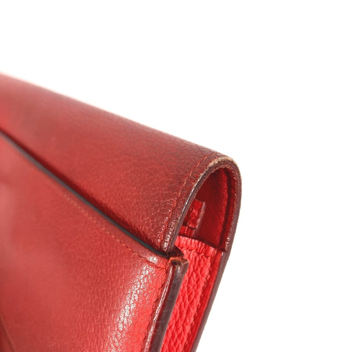 Hermes Red Color Leather Long Wallet (Bi-Fold) (Pre-Owned)