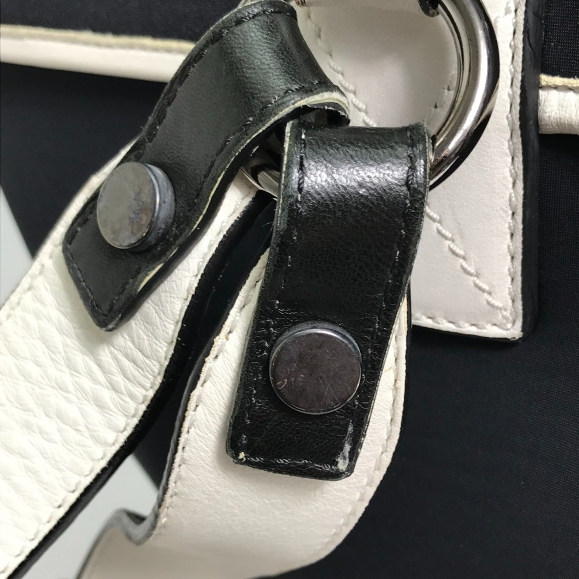 Jimmy Choo Black White Leather Jersey Backpack (Pre-Owned)