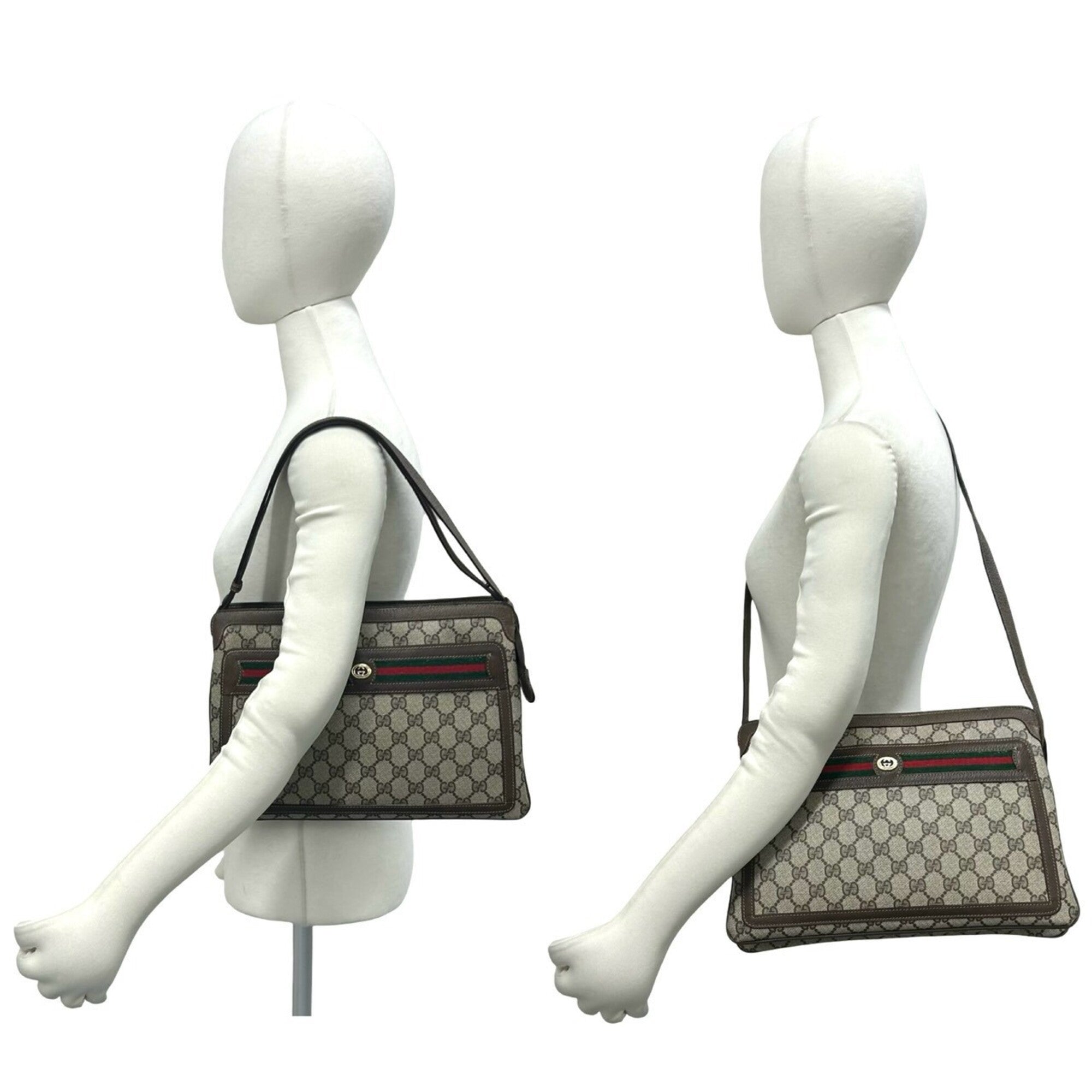 Gucci Brown Green Red Color Leather Pvc Shoulder Bag (Pre-Owned)