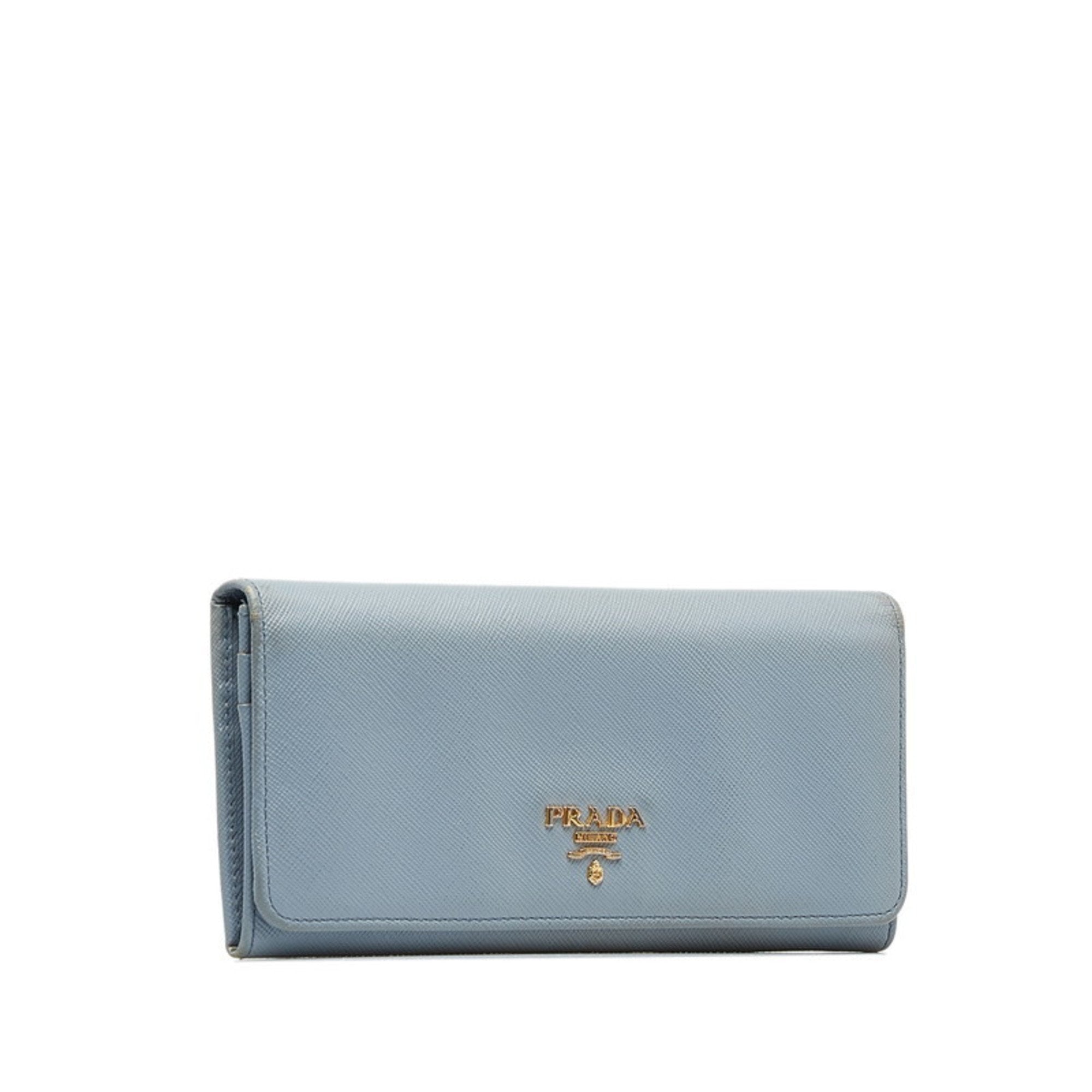 Prada Light Blue Leather Long Wallet (Bi-Fold) (Pre-Owned)