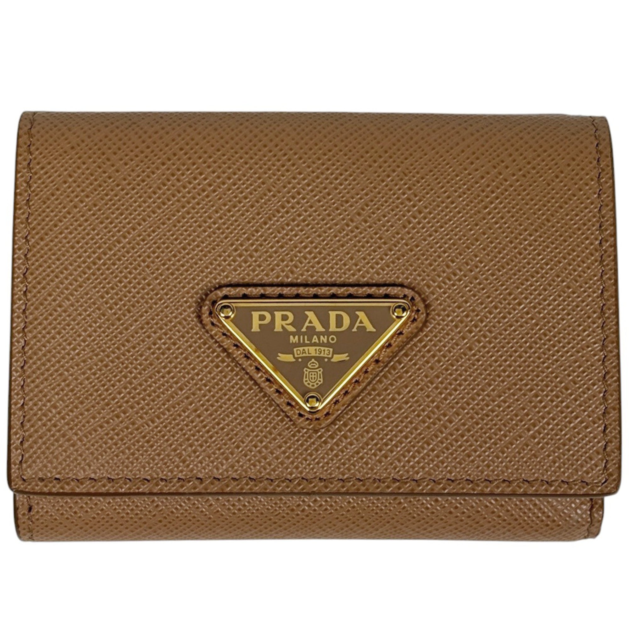 Prada Brown Saffiano Triangle Leather Wallet (Tri-Fold) (Pre-Owned)