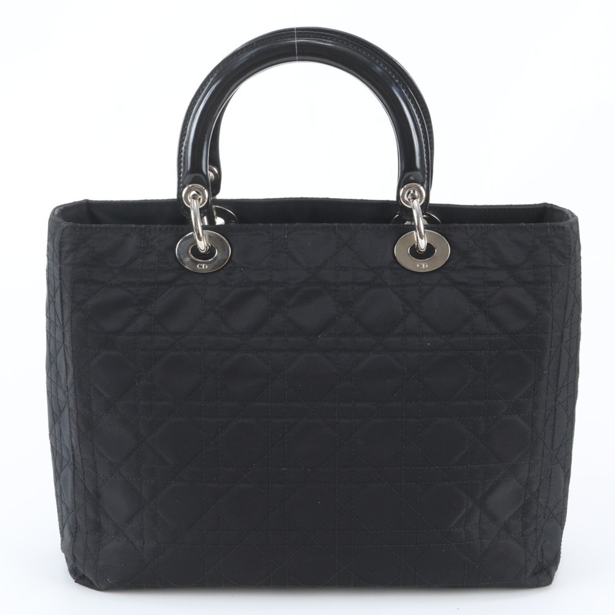 Christian Dior Lady Dior Black Leather Nylon Handbag Shoulder Bag Tote Bag (Pre-Owned)