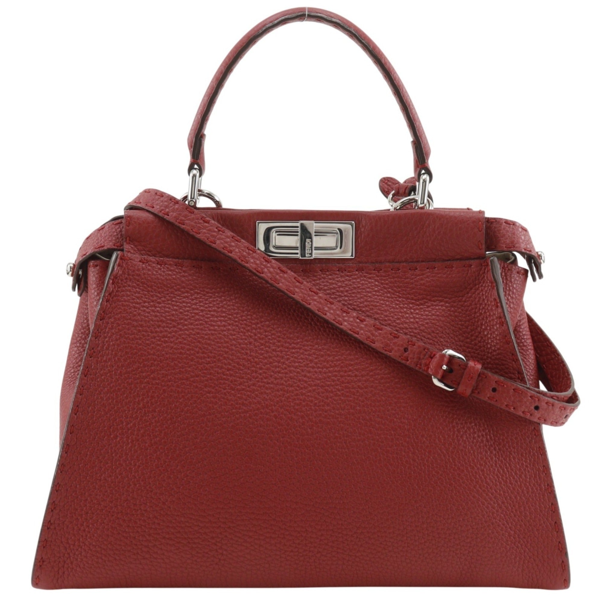 Fendi Red Color Leather Handbag (Pre-Owned)