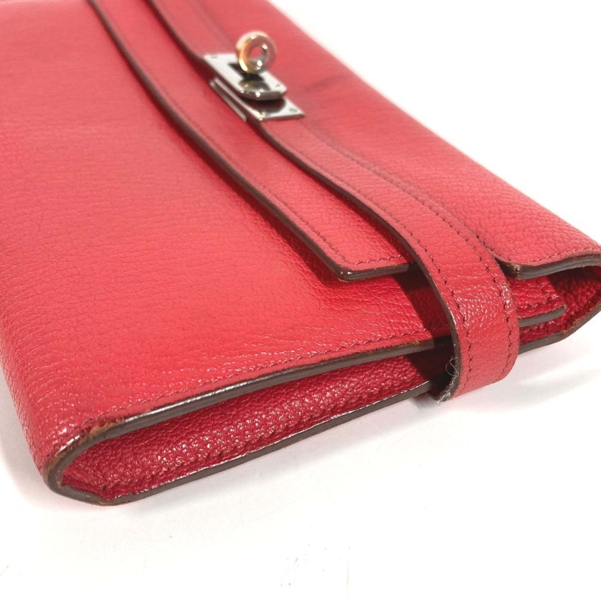 Hermes Red Color Chevre Leather Long Wallet (Bi-Fold) (Pre-Owned)